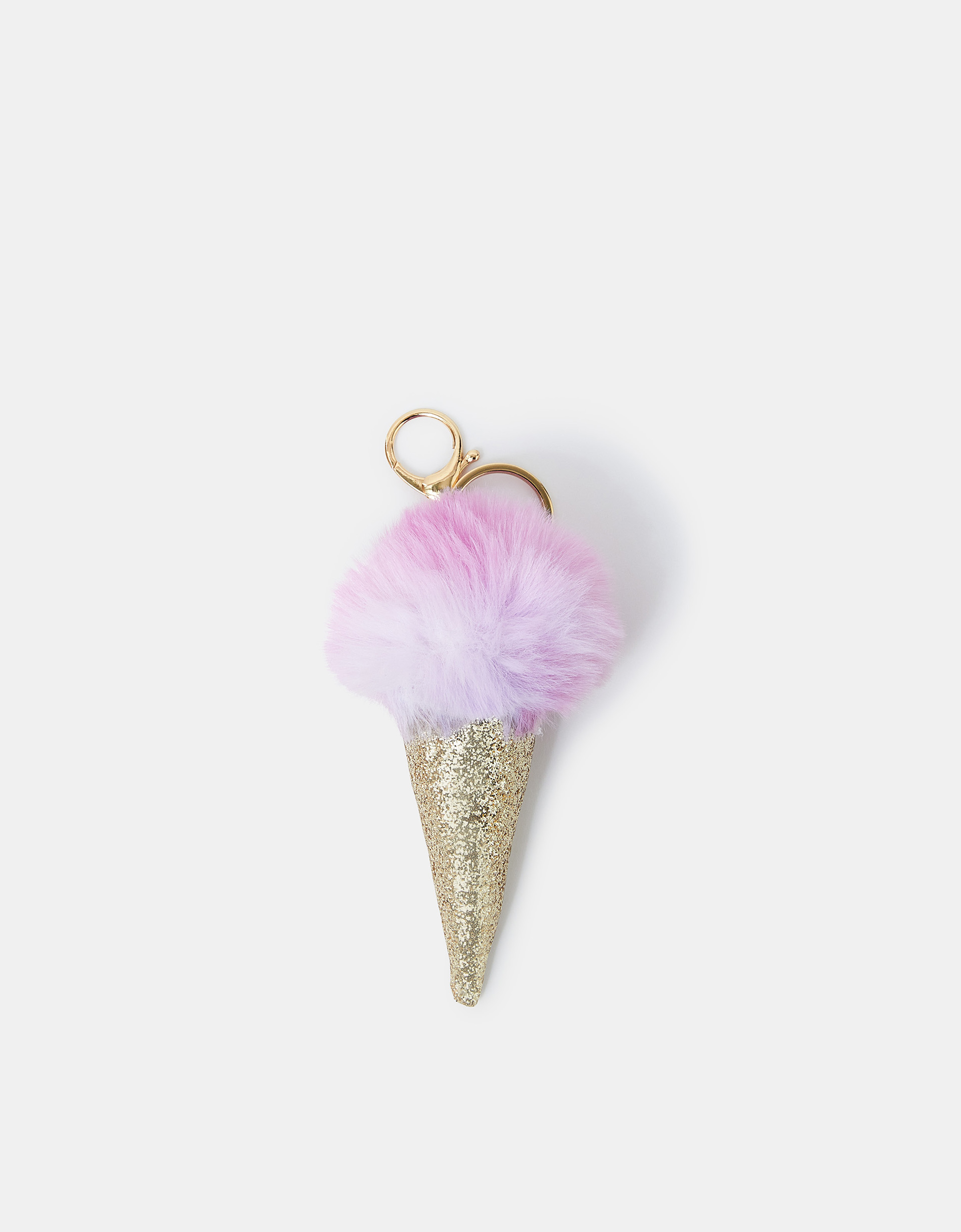 Gold & Pink Fluffy Ice Cream Bag Charm, Size: 7cm, Girl's - Accessorize