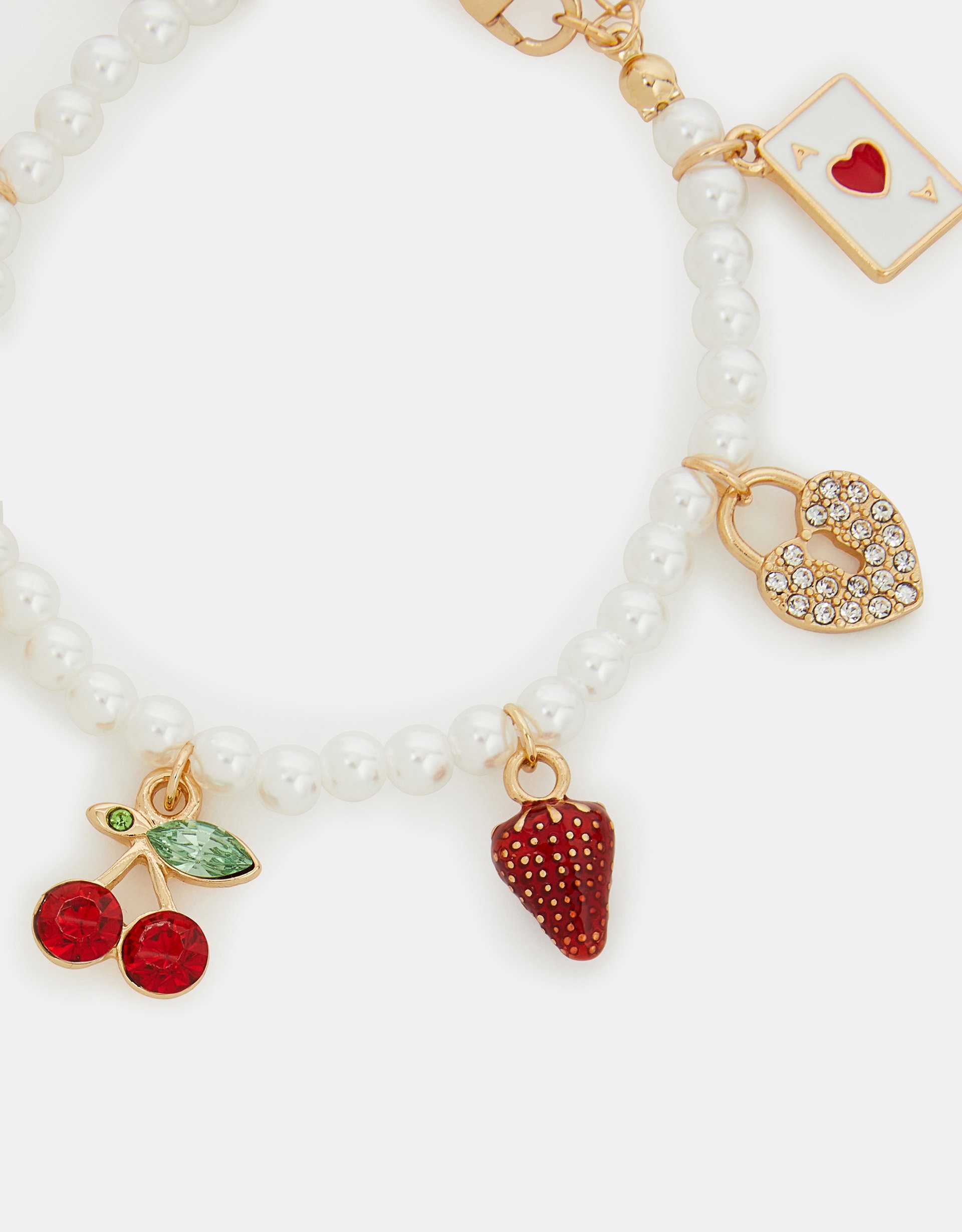 Gold Pearl Beaded Charm Bracelet - Accessorize