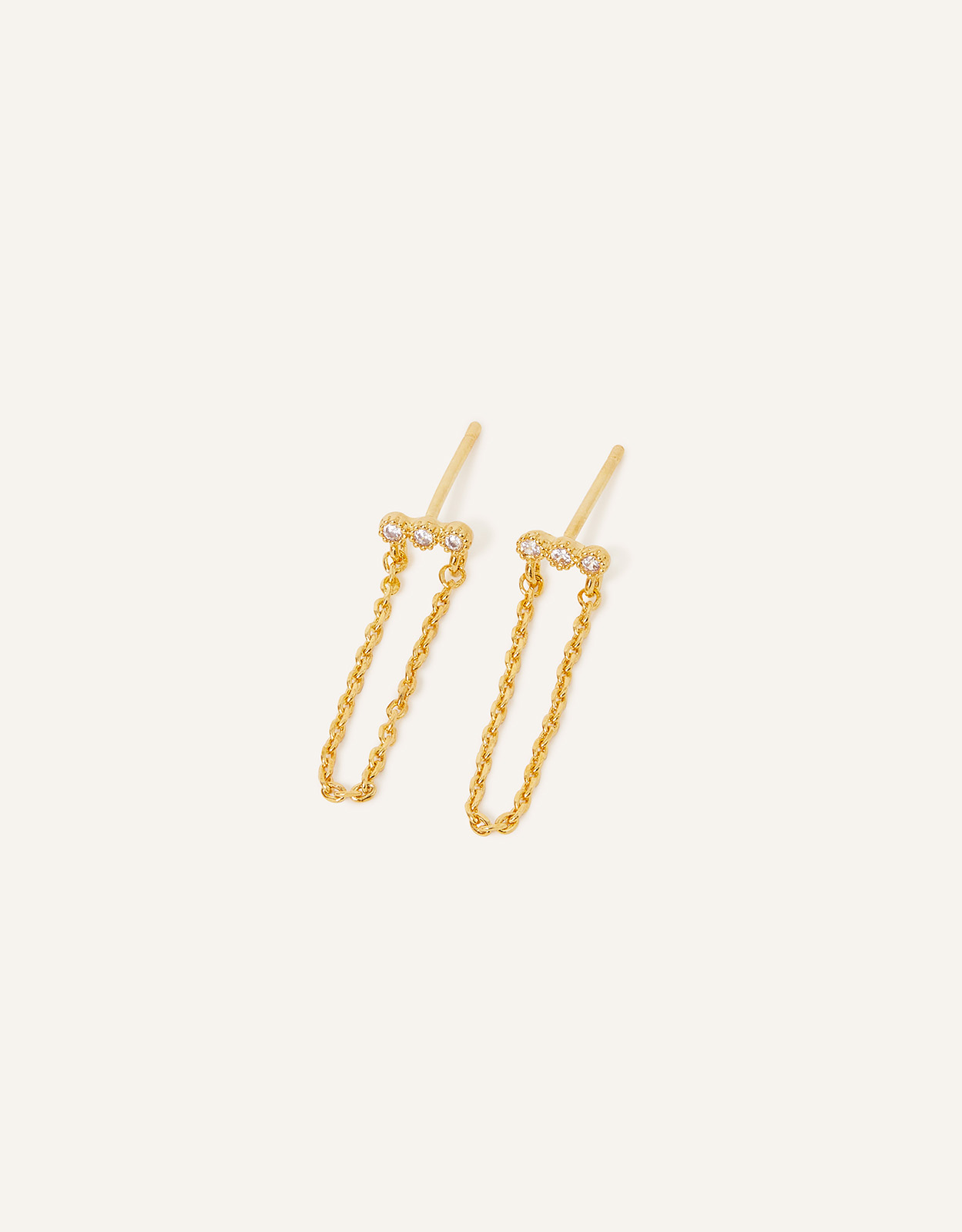 Accessorize Women's 14ct Gold-Plated Triple Sparkle Chain Earrings