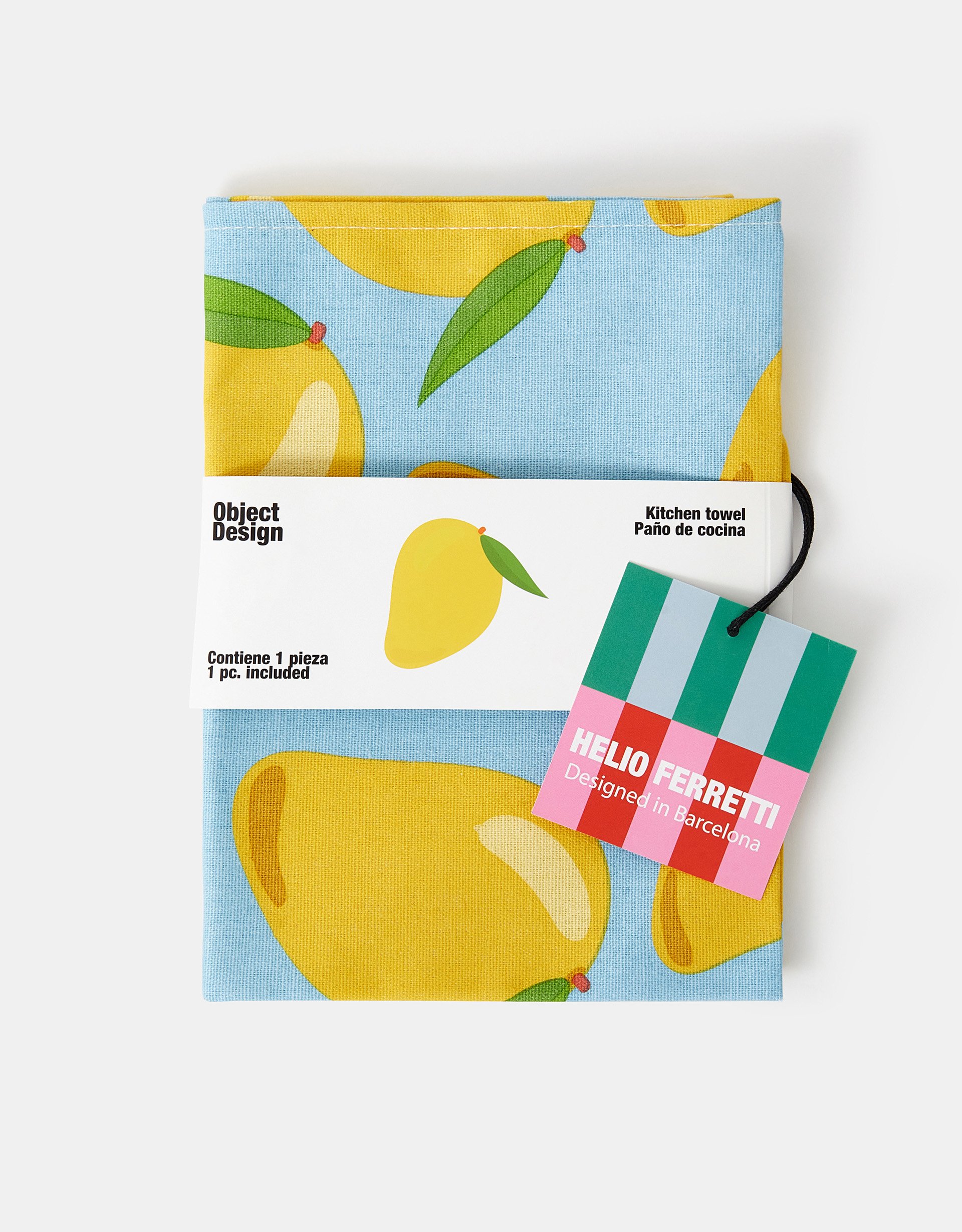 Blue & Yellow Helio Ferretti Lemon Print Tea Towel, Size: 16x21cm - Accessorize