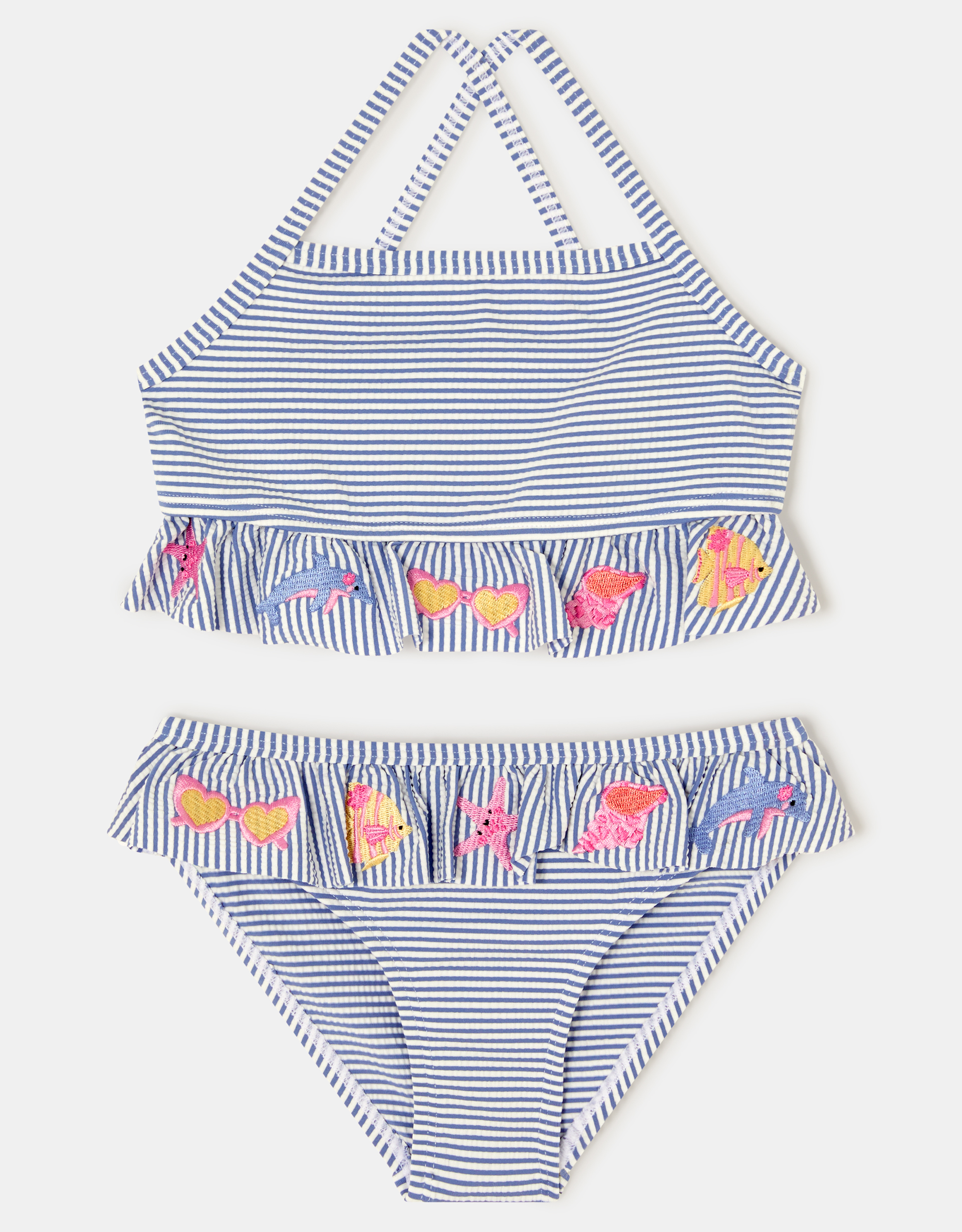 Accessorize Lace Embroidered Girls Stripe Bikini Set, Blue, Size: 5-6 Years