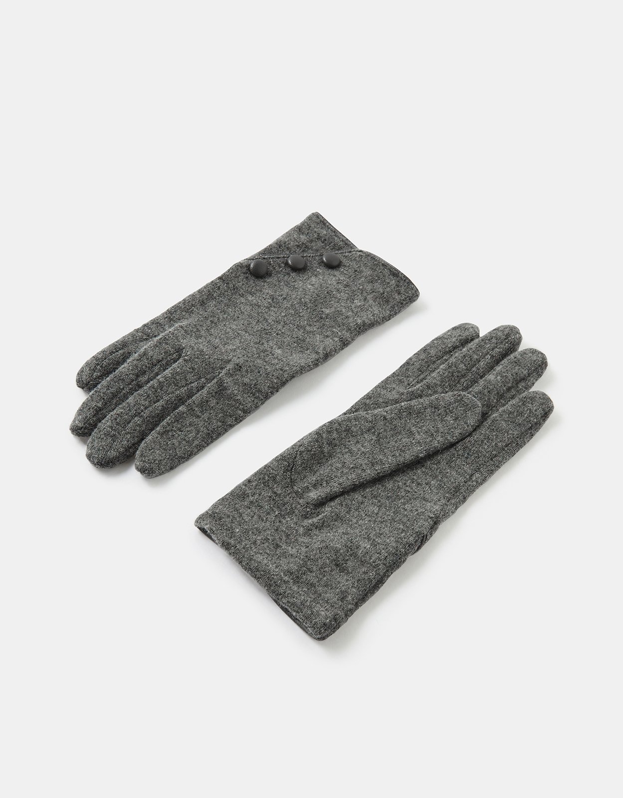 Accessorize Button Detail Wool Gloves Grey, Size: M / L