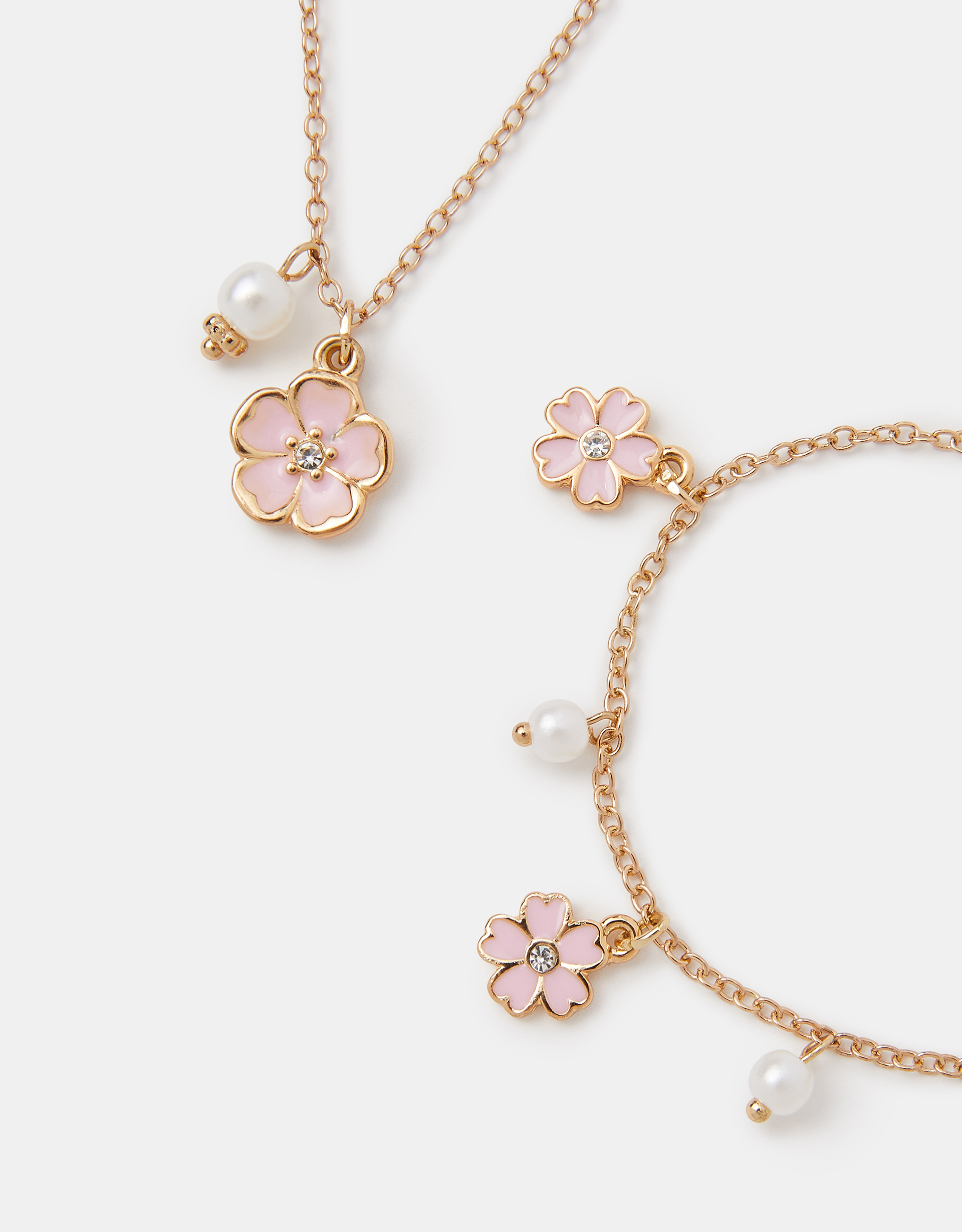 Gold Girls Pearl Flower Necklace & Bracelet Set - Accessorize