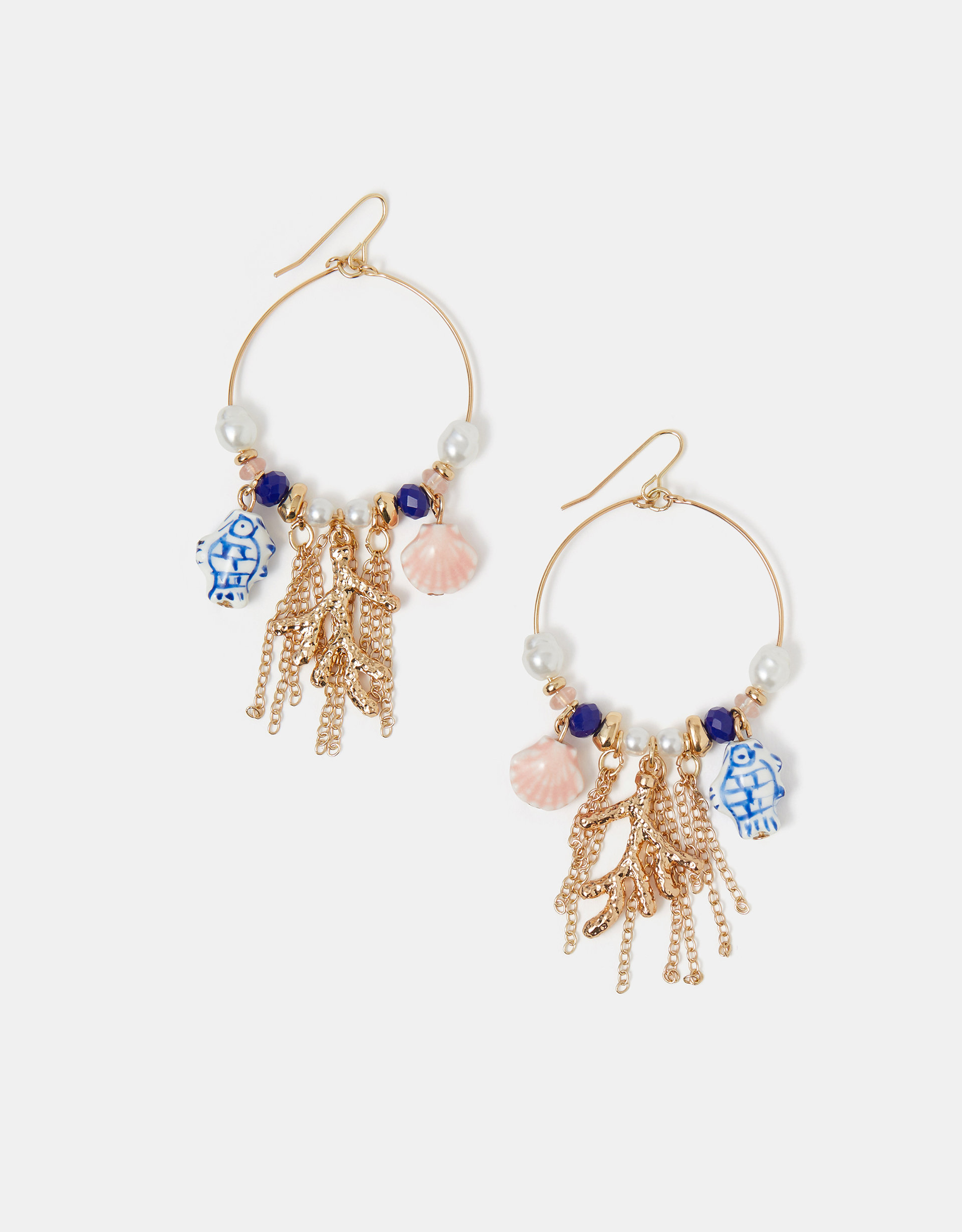 Accessorize Maximal Sea Charm Hoop Earrings, Red