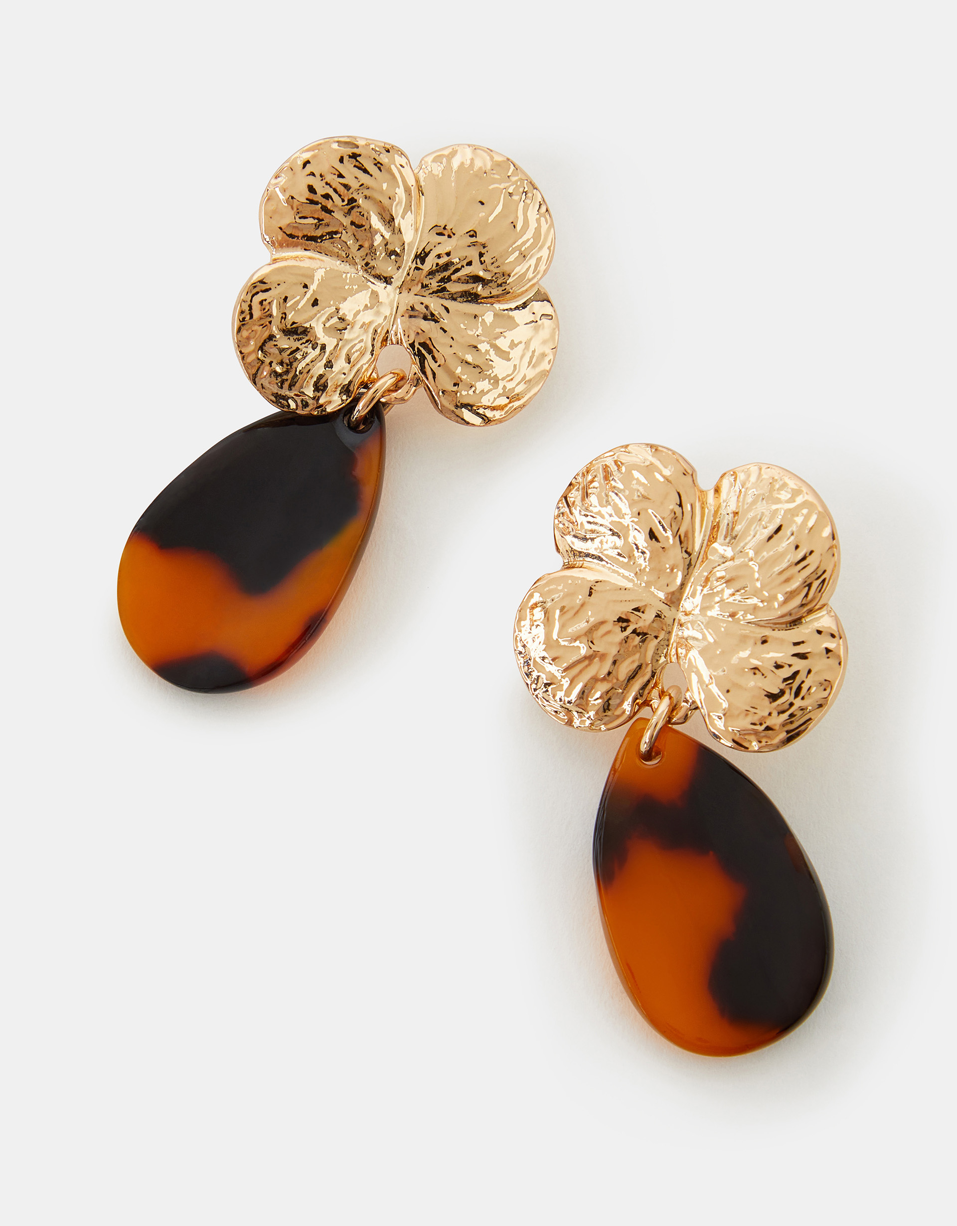 Gold Flower Tort Drop Earrings - Accessorize