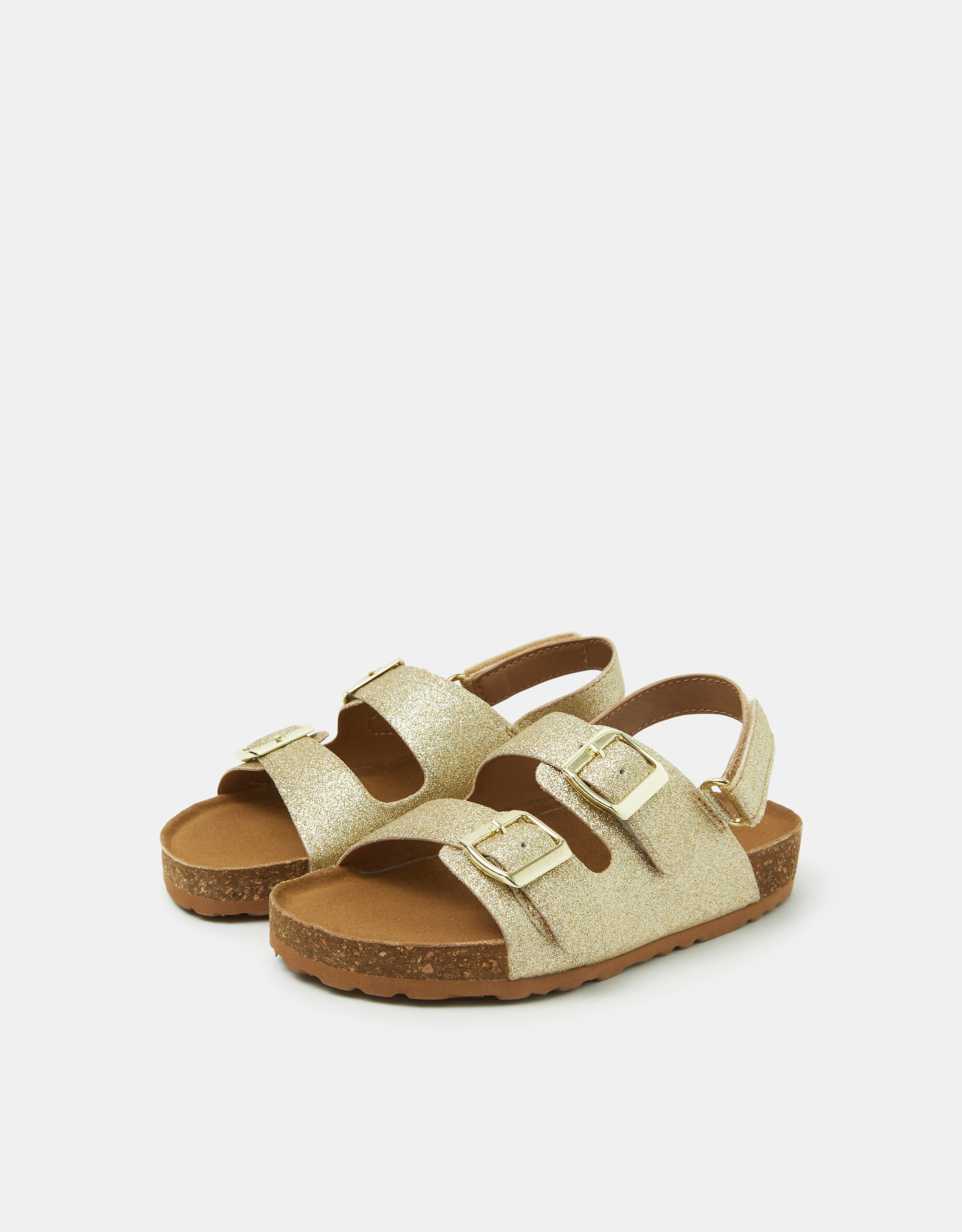 Accessorize Buckled Girls Sparkle Double Strap Sandals, Gold, Size: 8