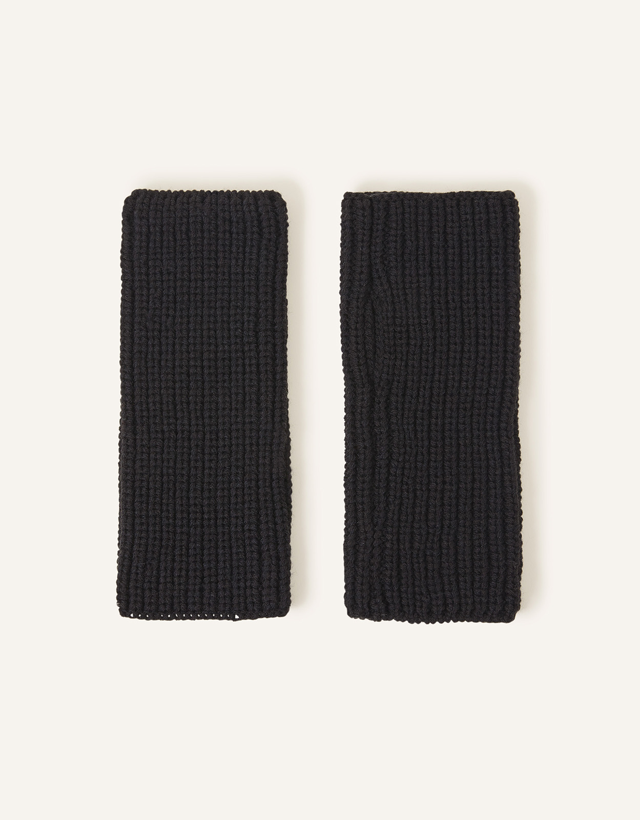 Accessorize Ribbed Cut Off Gloves Black, Size: 8x21cm