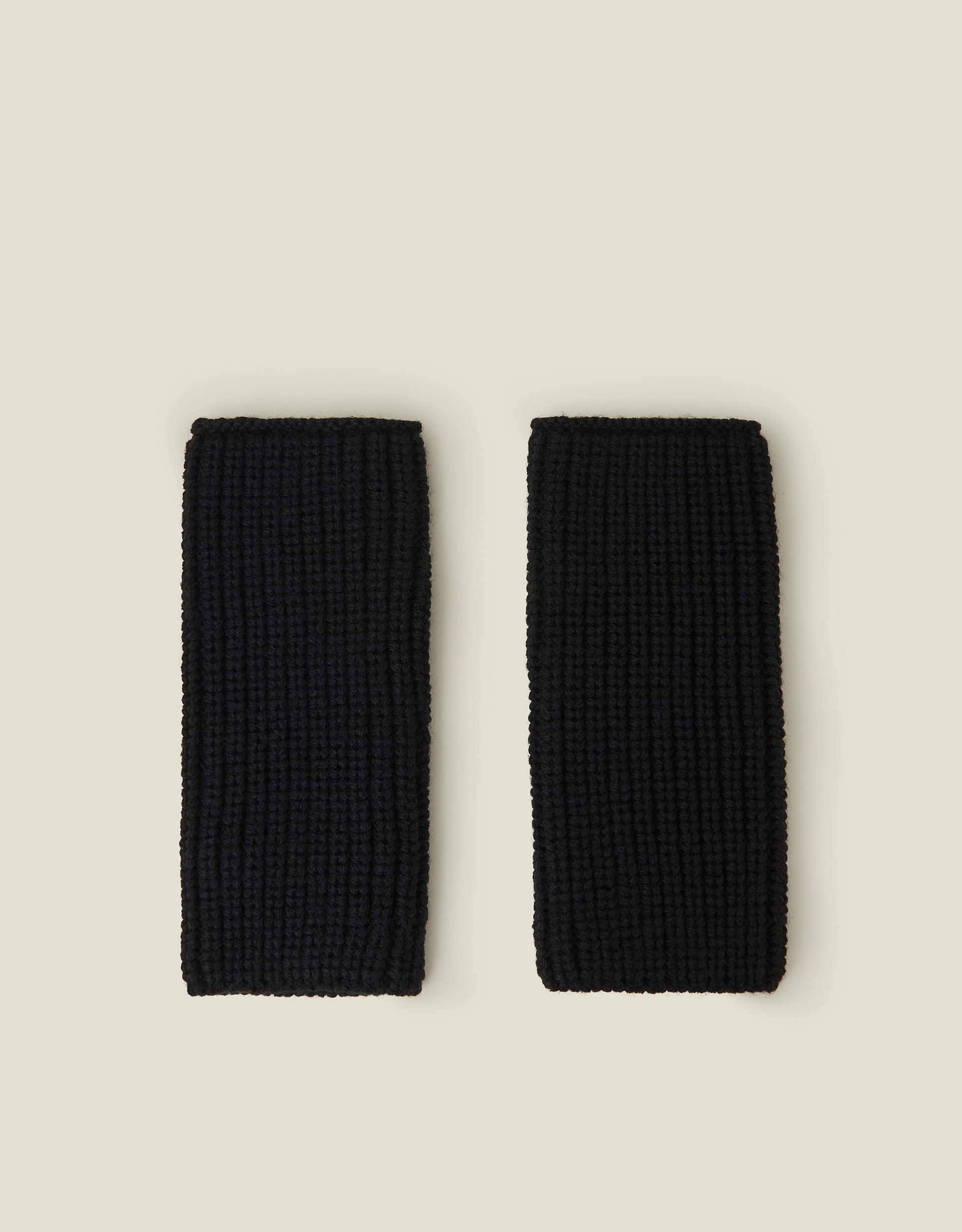 Accessorize Ribbed Cut Off Gloves Black, Size: 8x21cm