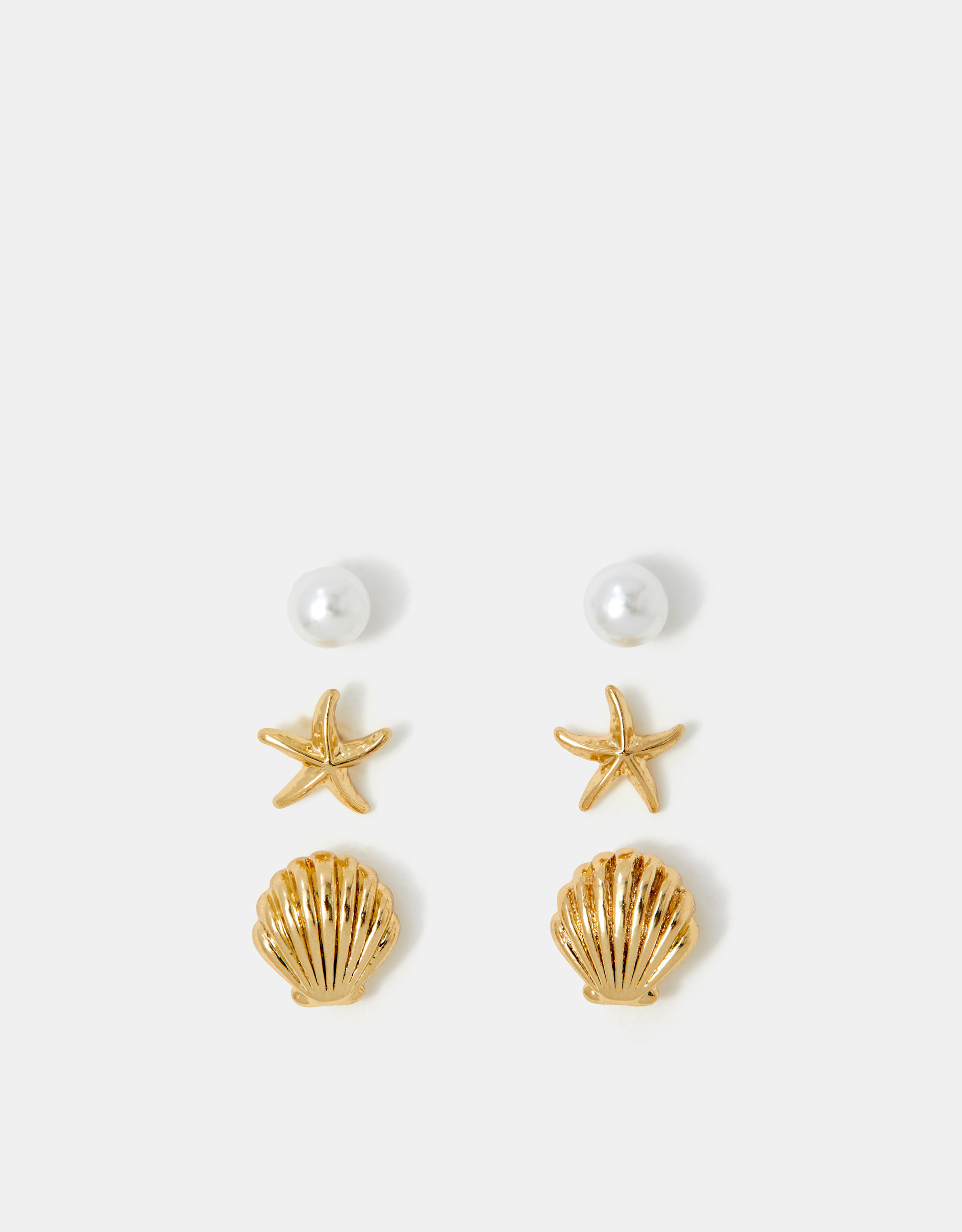 Accessorize - Gift for her, 3-Pack Shell Stud Earrings, Gold, Size: 0.5cm
