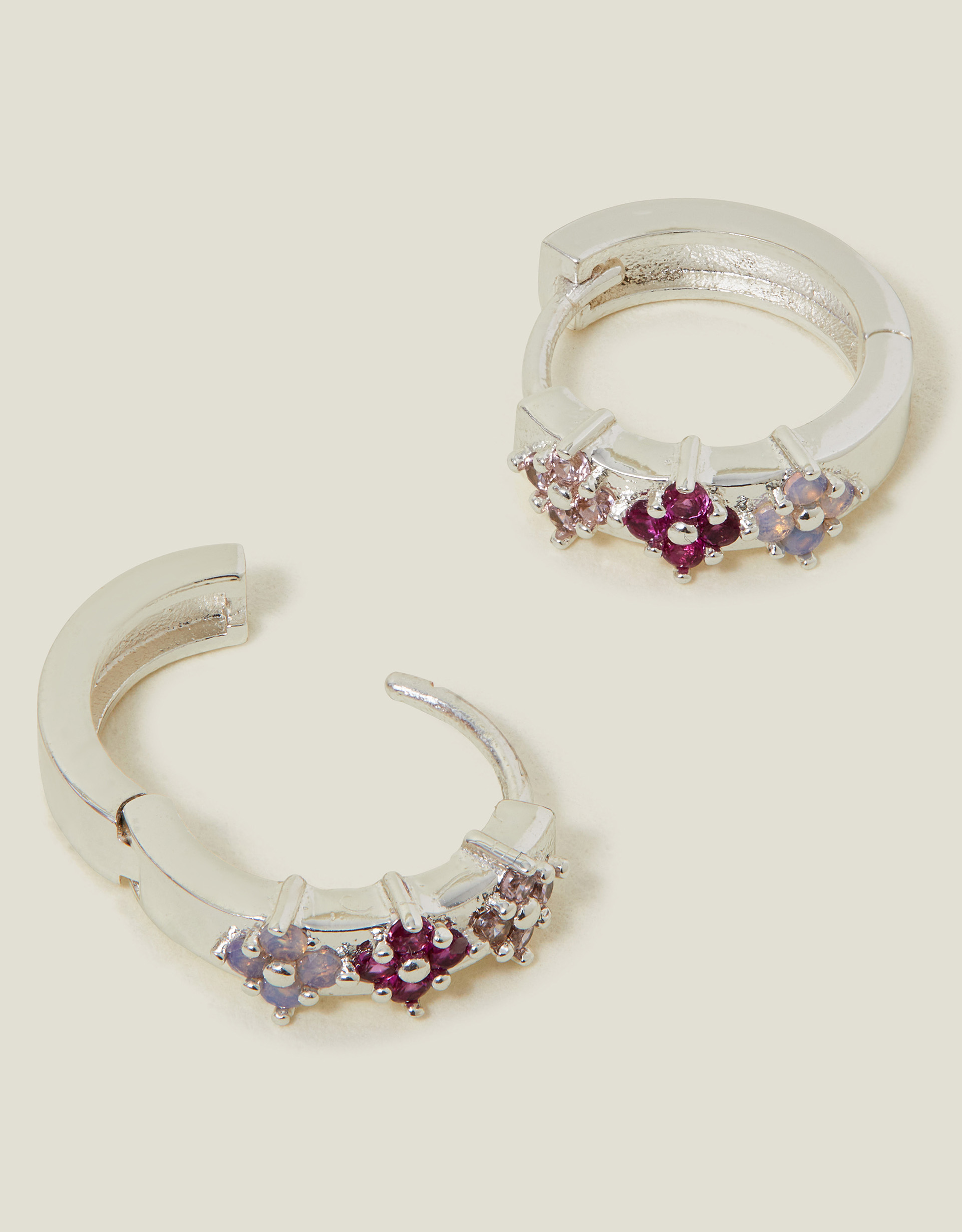 Purple Sterling Silver-plated Gem Flower Hoop Earrings - Accessorize