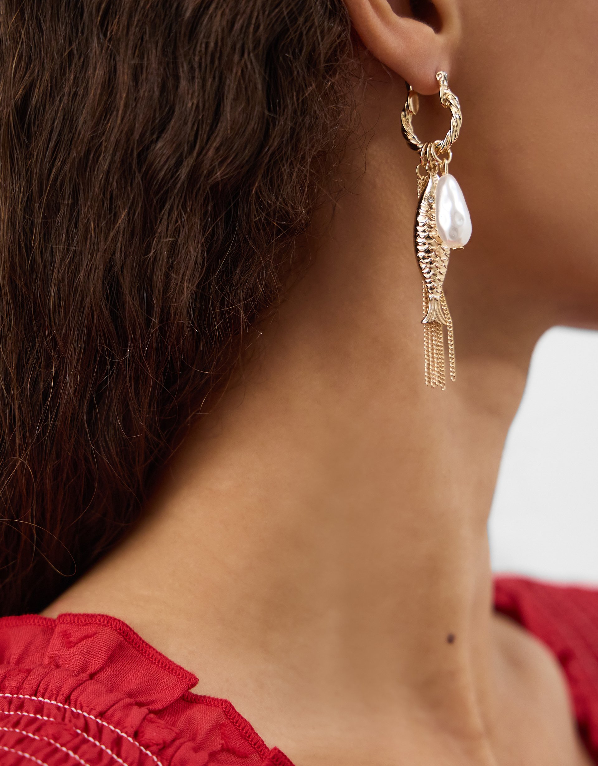 Accessorize Fish Charm Twisted Huggie Hoop Earrings, Gold