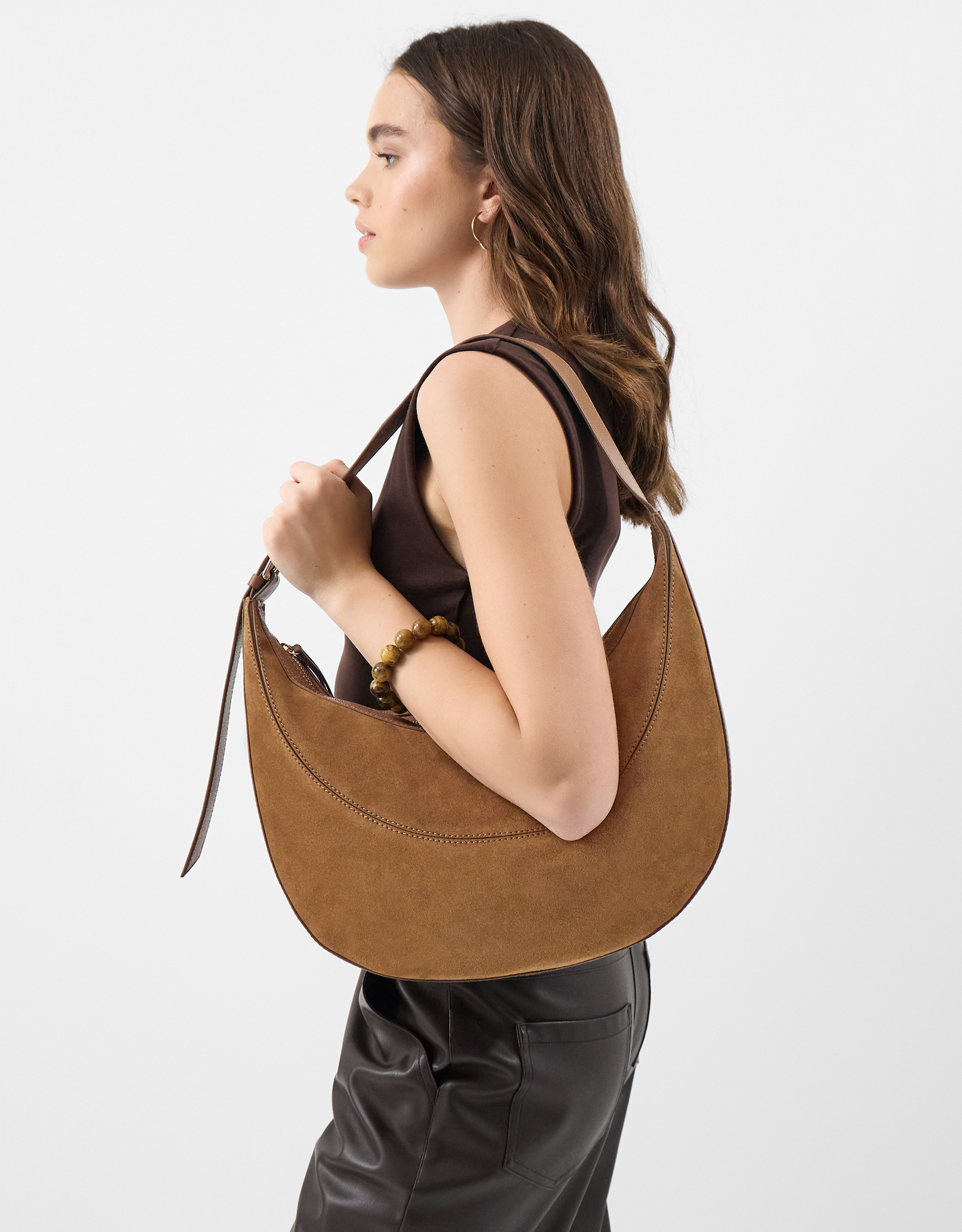 Red Scoop Suede Shoulder Bag - Accessorize