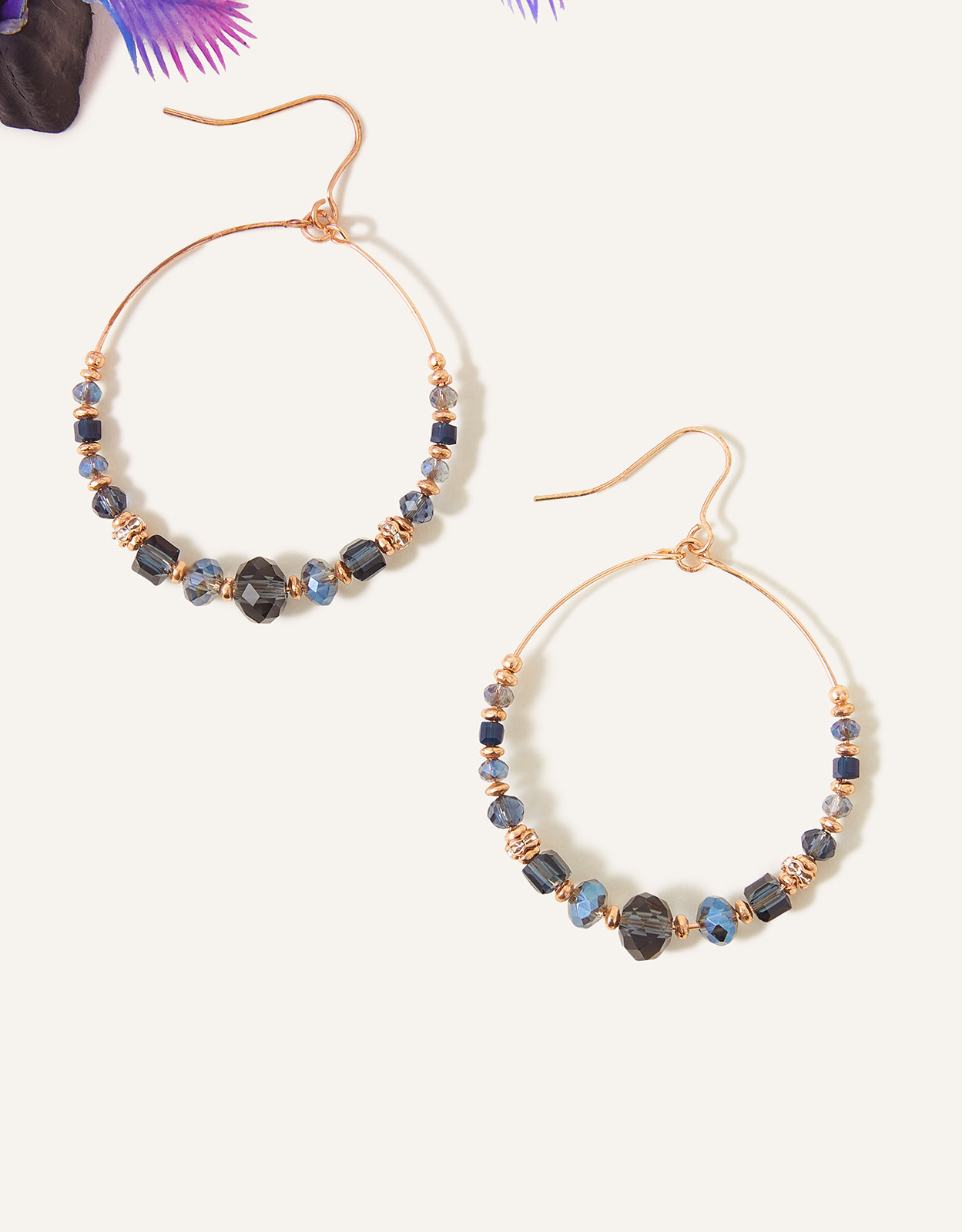Accessorize Women's Gold and Blue Mixed Beaded Hoops, Size: One Size