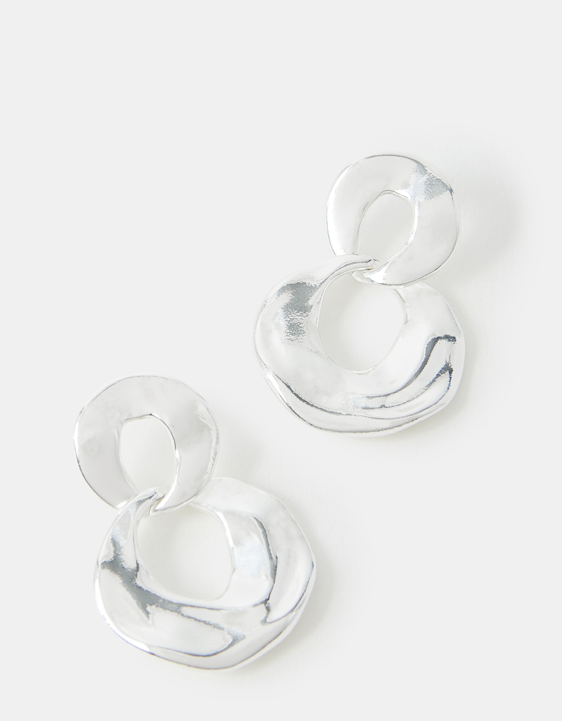 Sterling Silver-plated Molten Hoop Drop Earrings - Accessorize