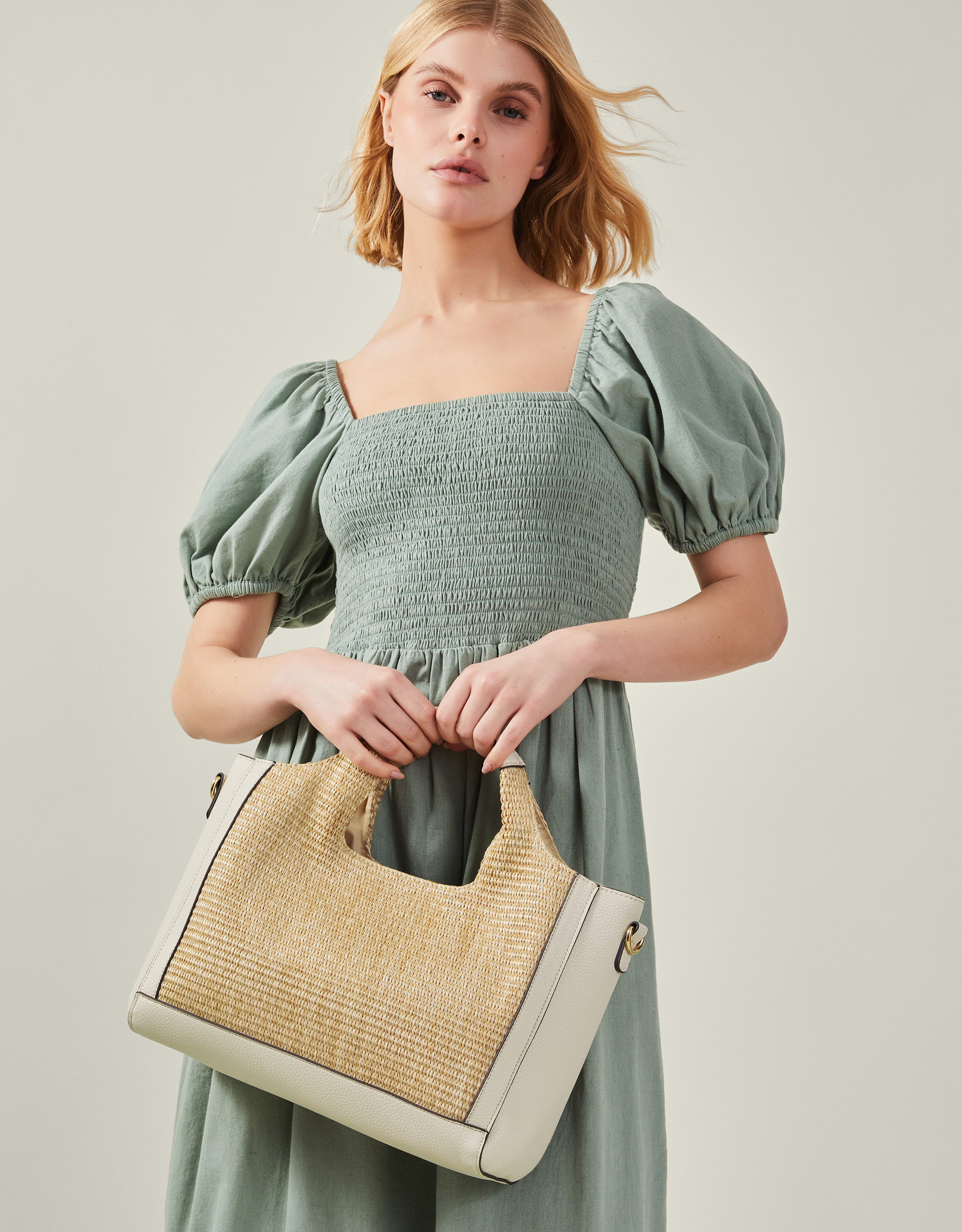 Jute Faux Leather Handbag Cream - Accessorize