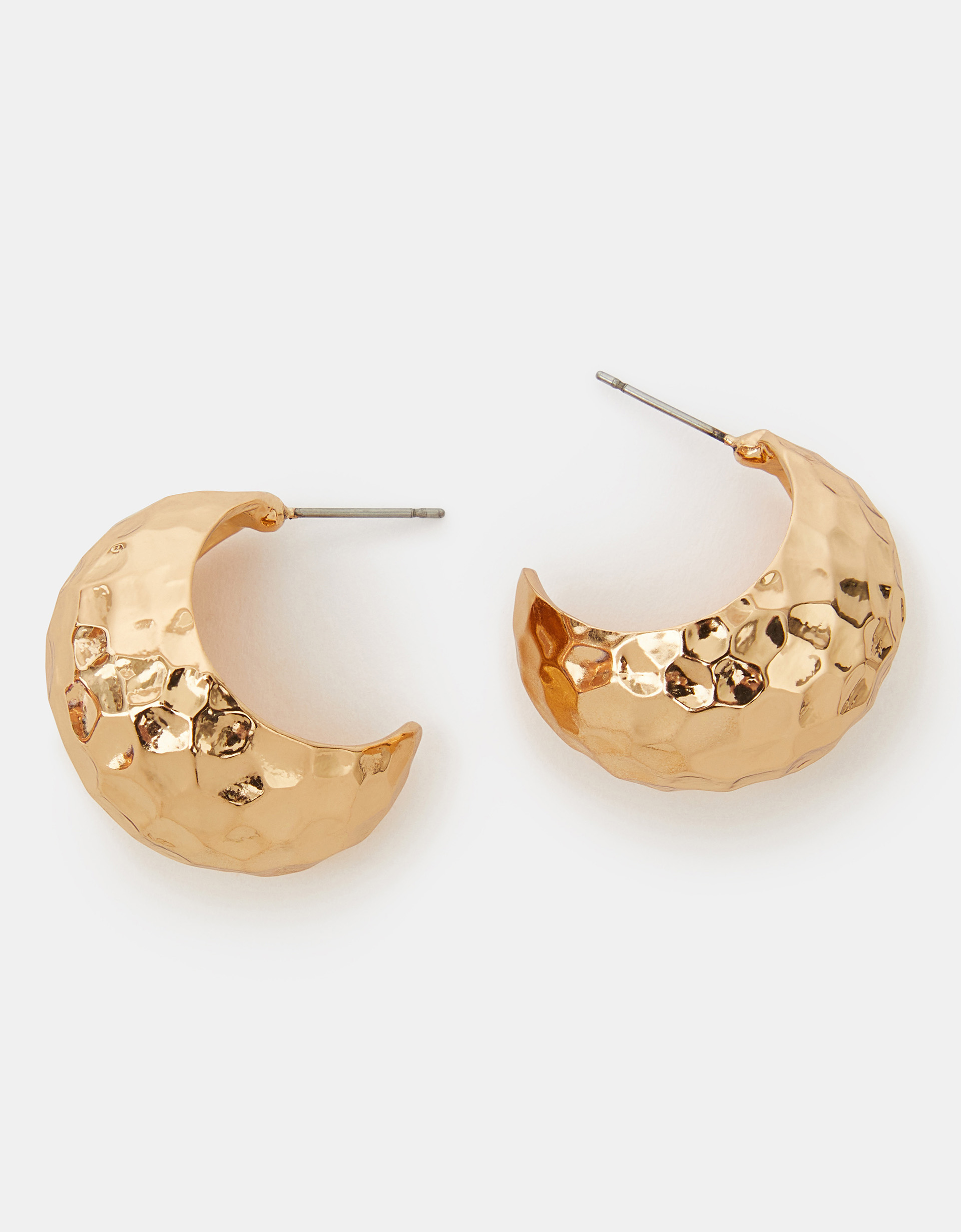 Gold Hammered Crescent Hoop Earrings - Accessorize