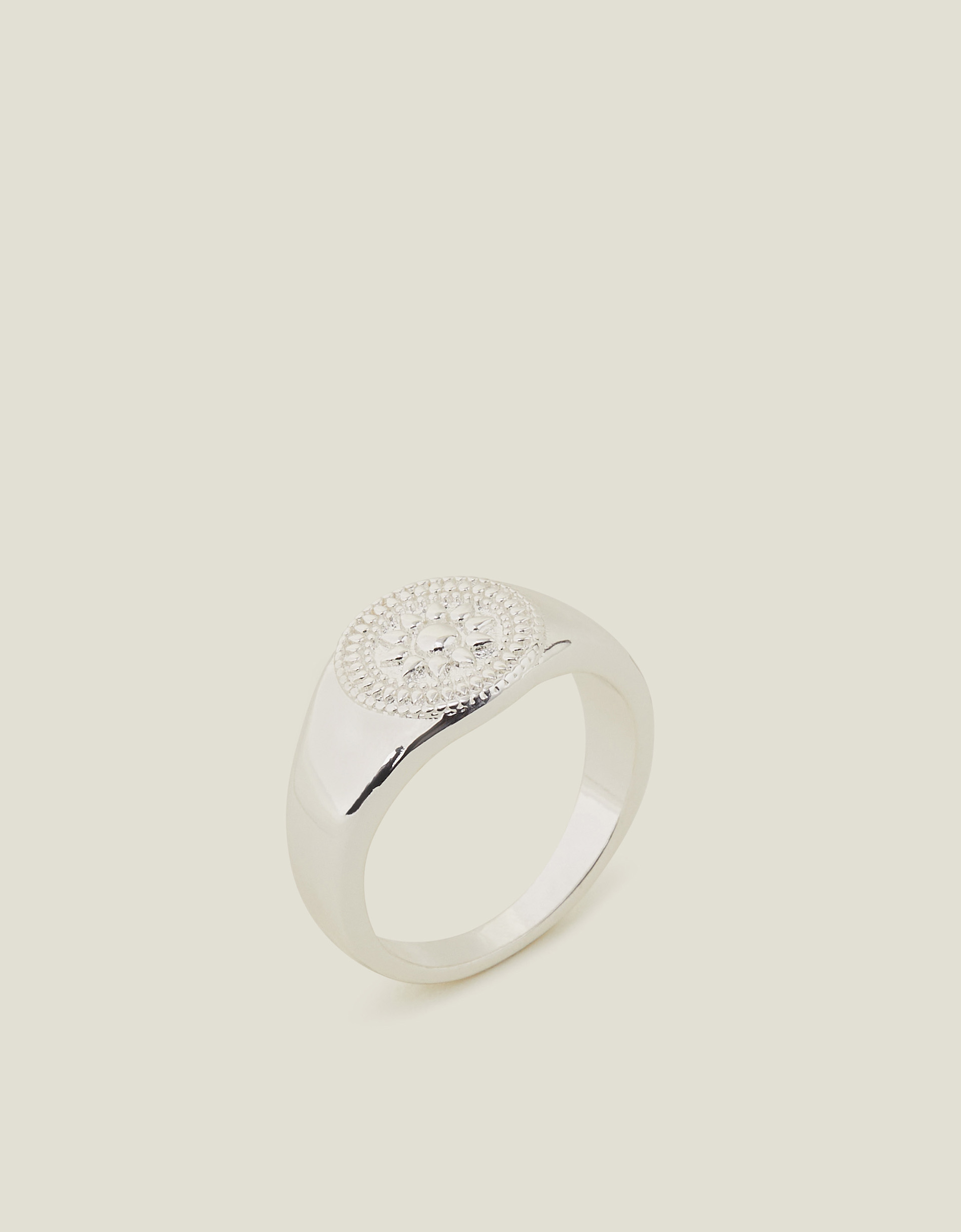 Sterling Silver-plated Filigree Signet Ring Silver, Size: M - Accessorize