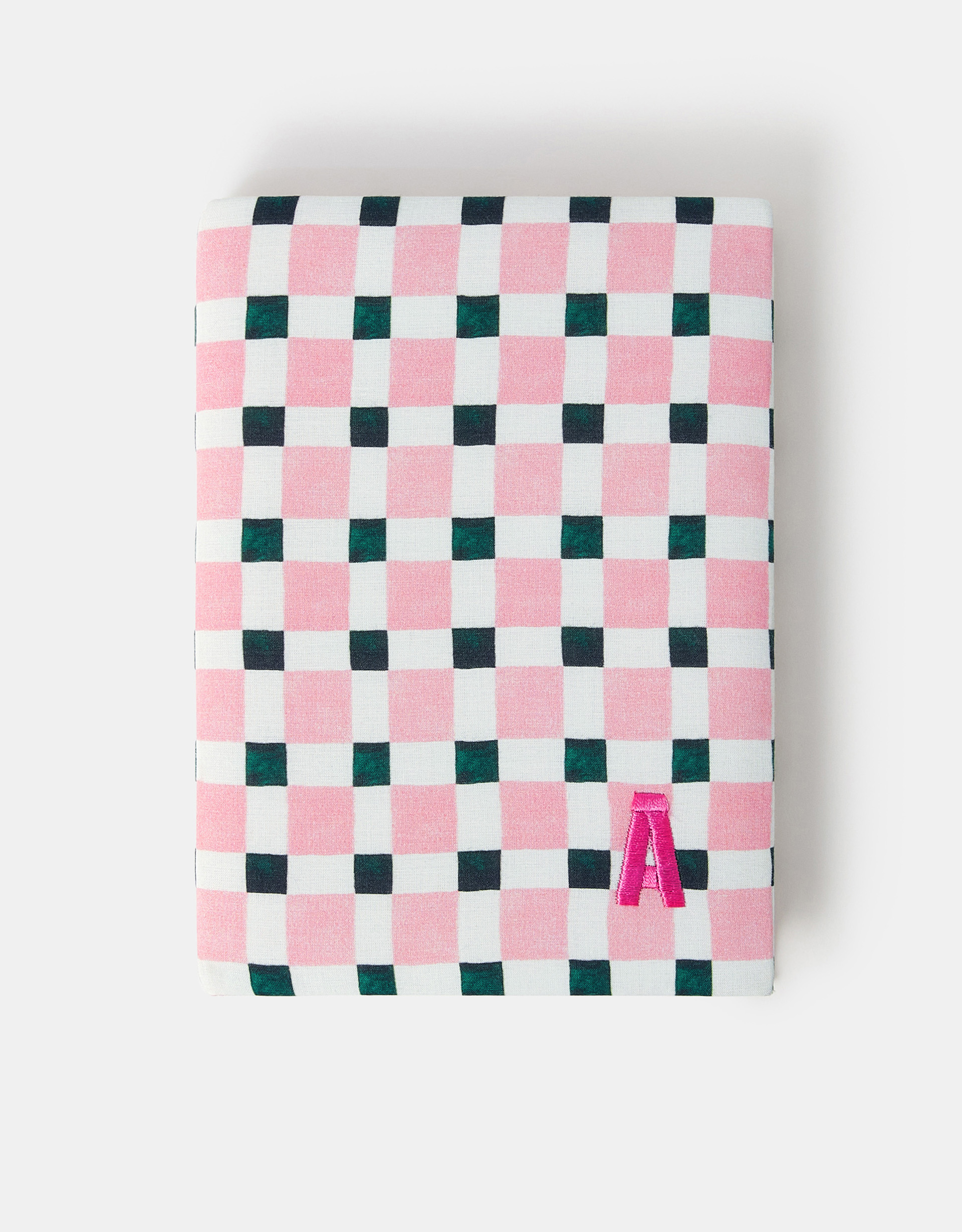 Checkerboard Embroidered Initial Notebook Pink, Size: D - Accessorize