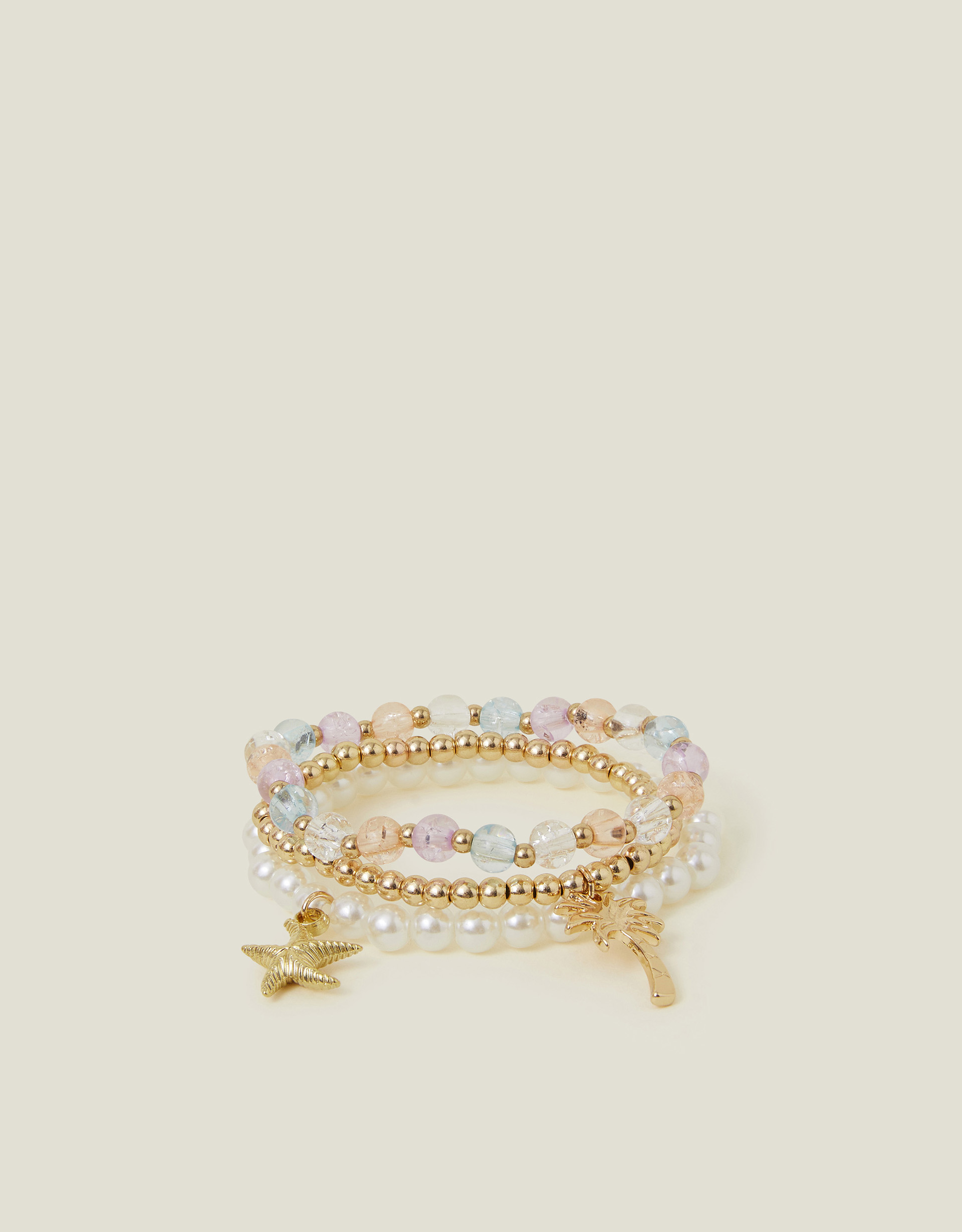 Gold 3-Pack Girls Star Fish Beaded Bracelets - Accessorize
