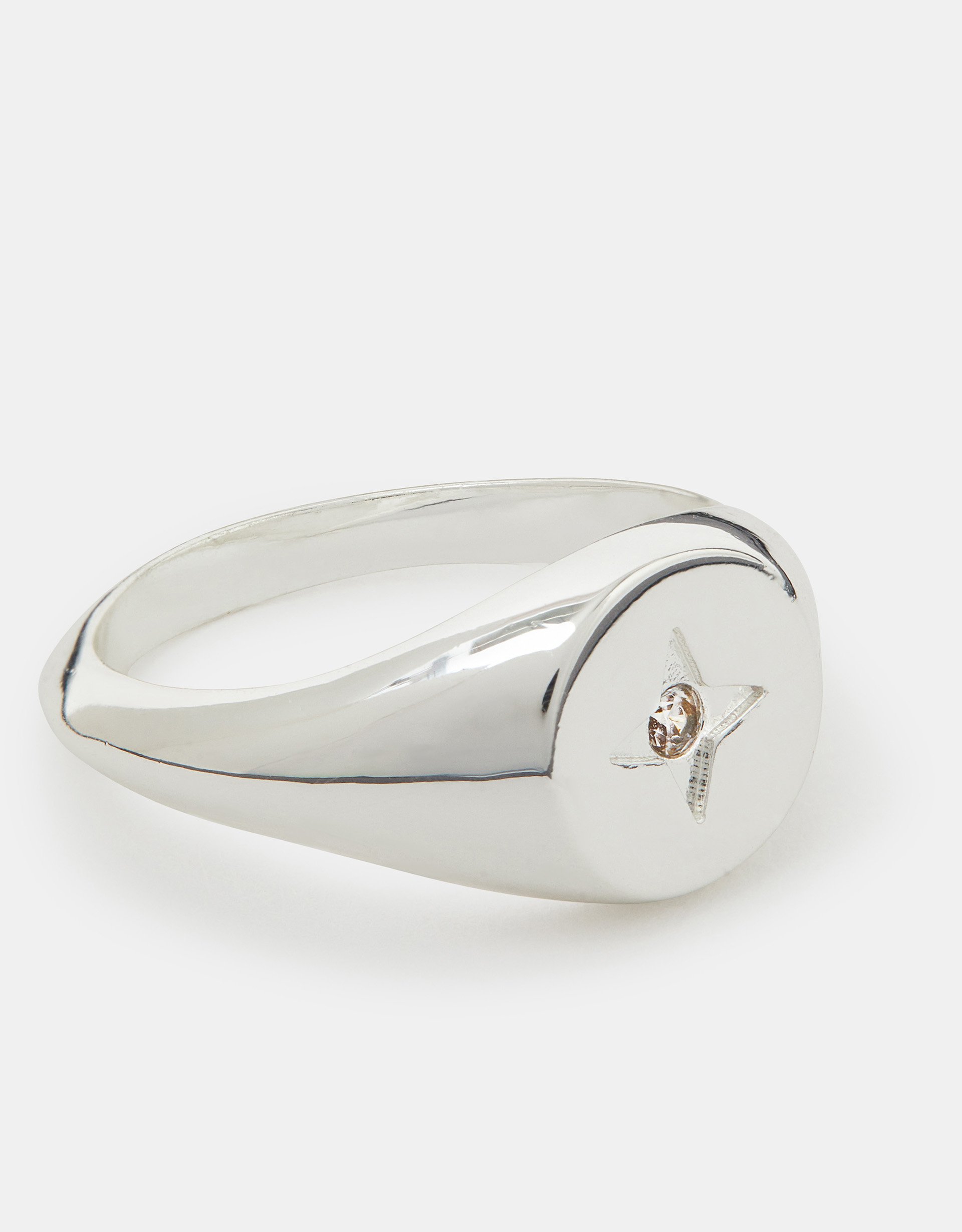 Sterling Silver-plated Star Diamanté Signet Ring Silver, Size: xs - Accessorize