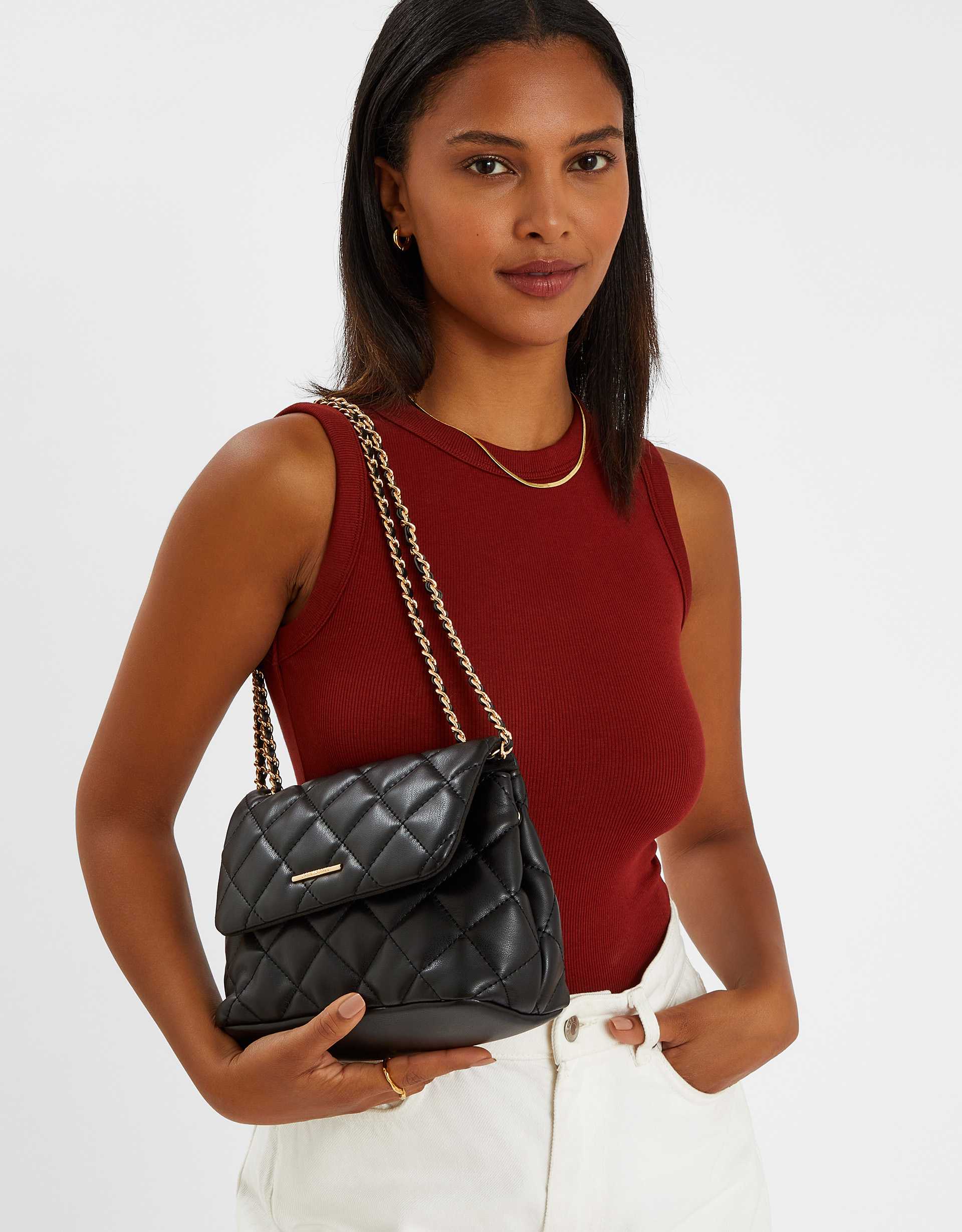 Quilted Faux Leather Cross-body Bag Black - Accessorize