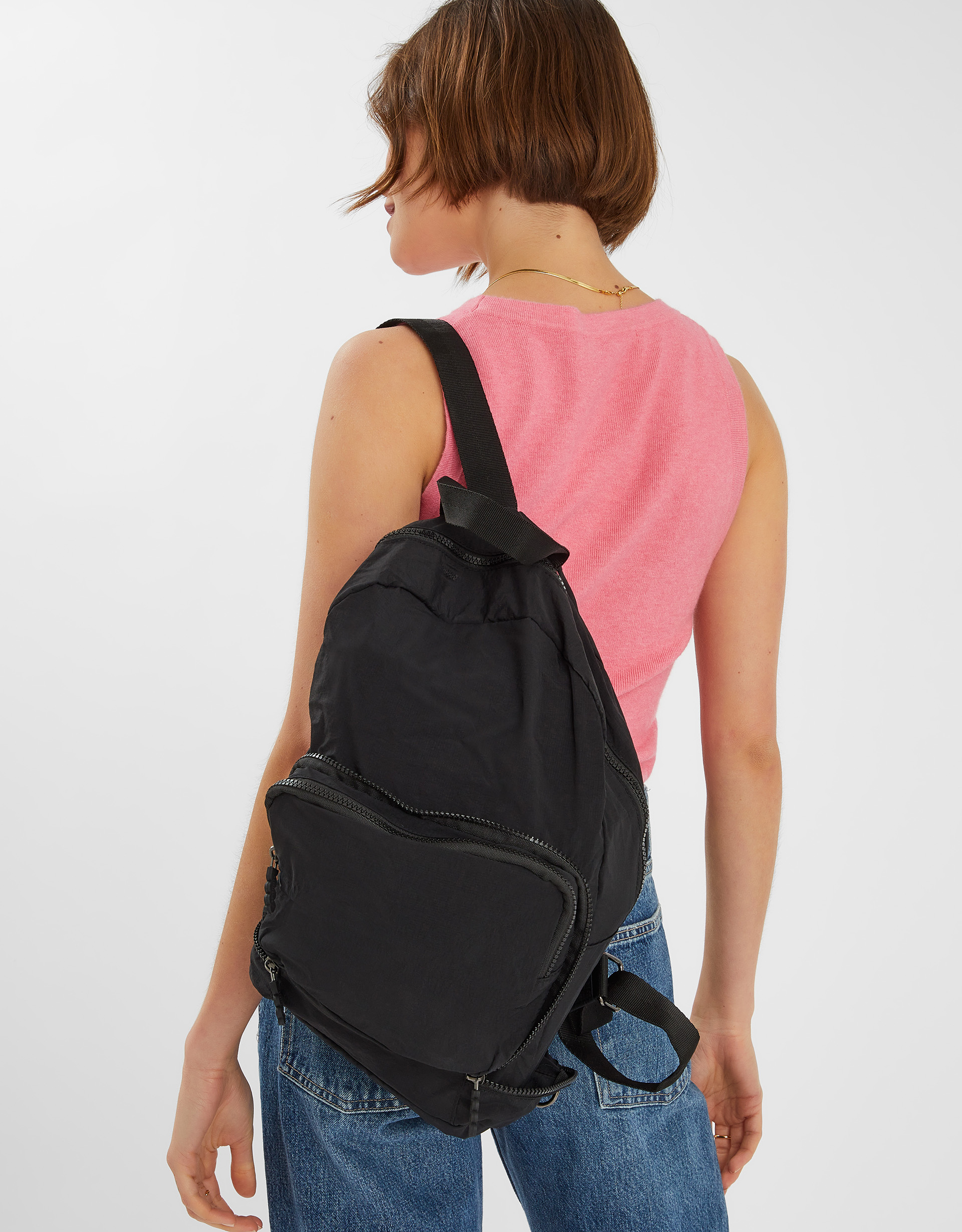 Black Lightweight Nylon Packable Travel Rucksack, Size: 24x40cm, Women's - Accessorize