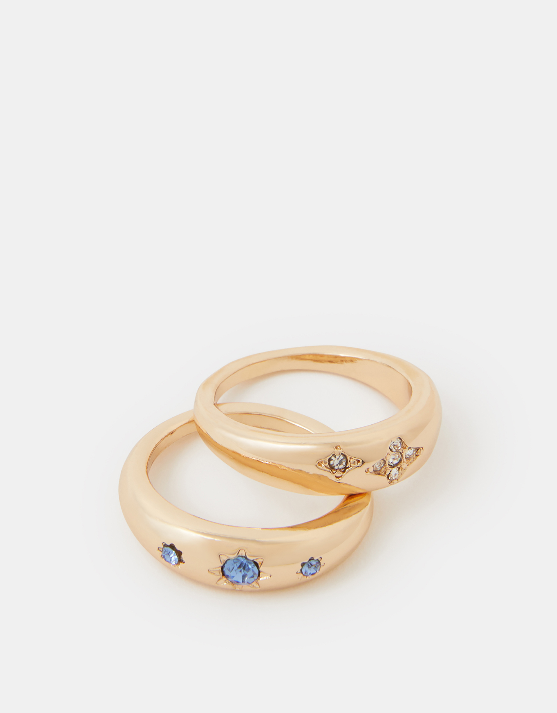 Accessorize Star 2-Pack Celestial Gem Rings, Gold, Size: M