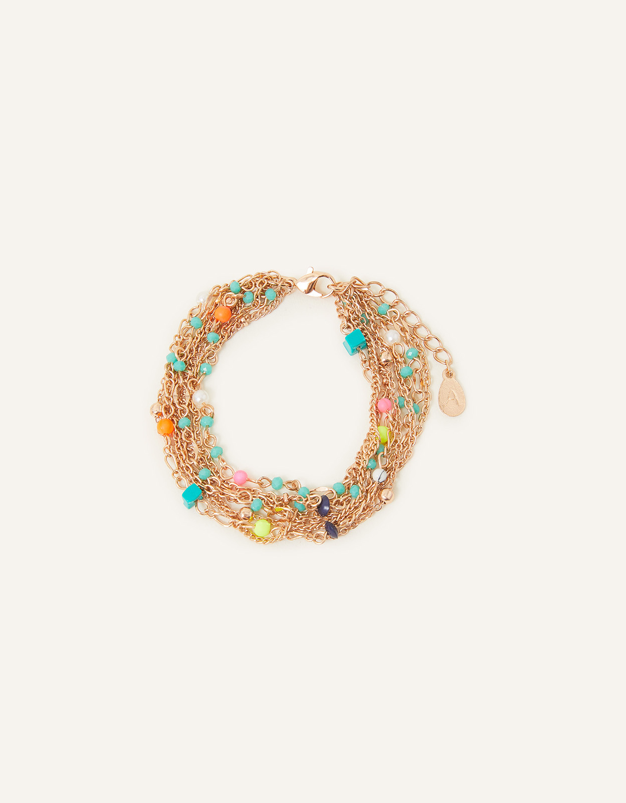 Accessorize Women's Gold, Orange and Green Brass Beaded Chain Clasp Bracelet, Size: 18cm