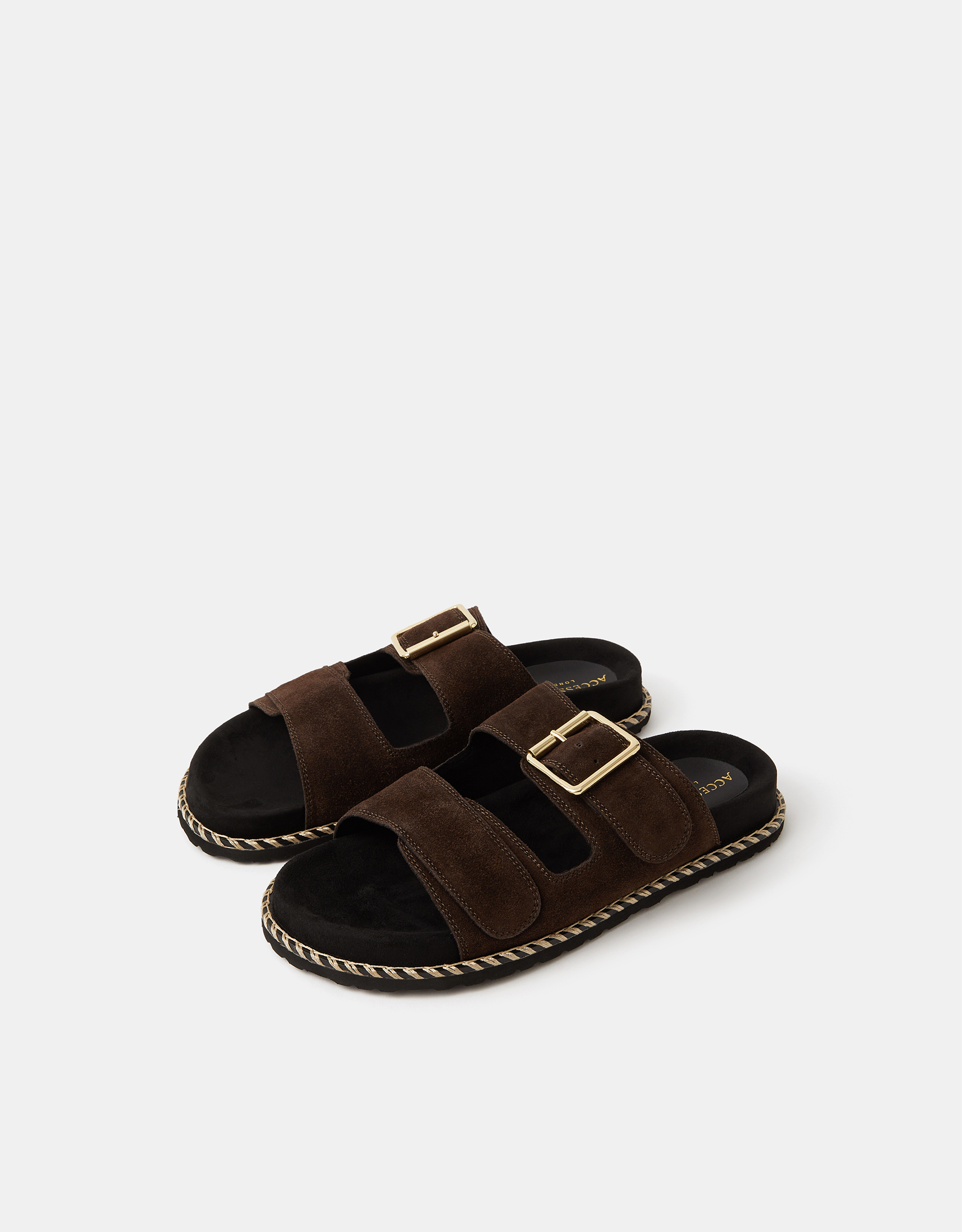 Accessorize Suede Double Strap Sandals, Brown, Size: 39