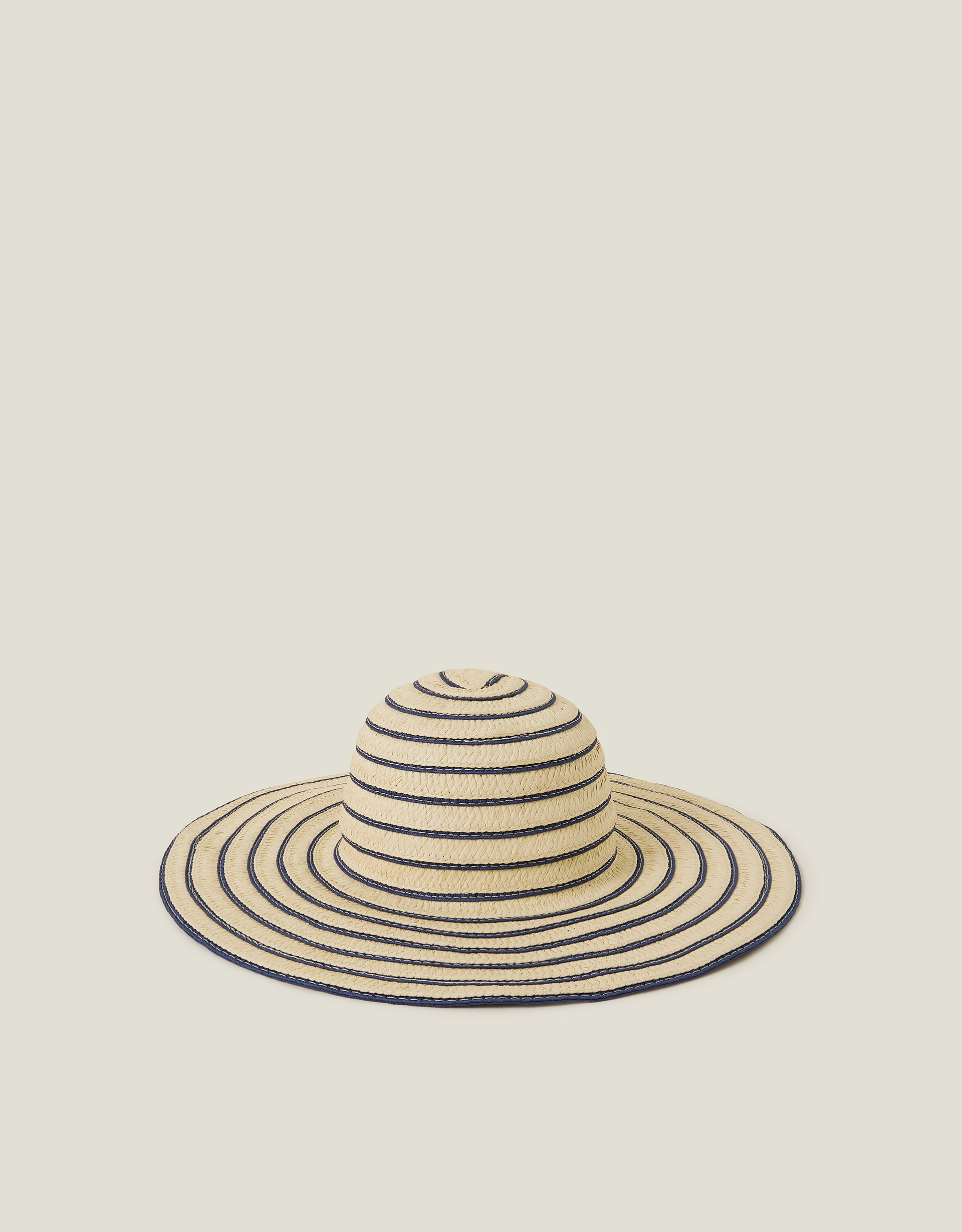 Navy Blue Stripe Straw Floppy Sun Hat - Accessorize