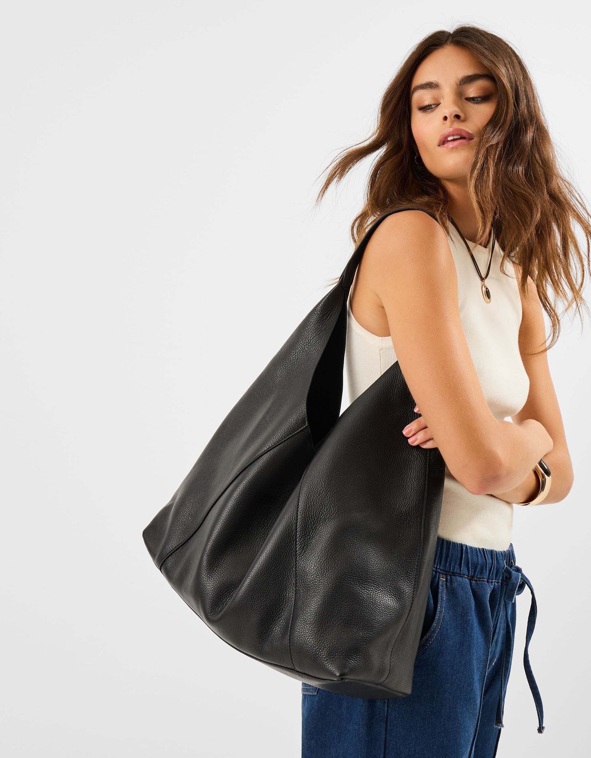 Large Slouchy Leather Shoulder Bag - Accessorize