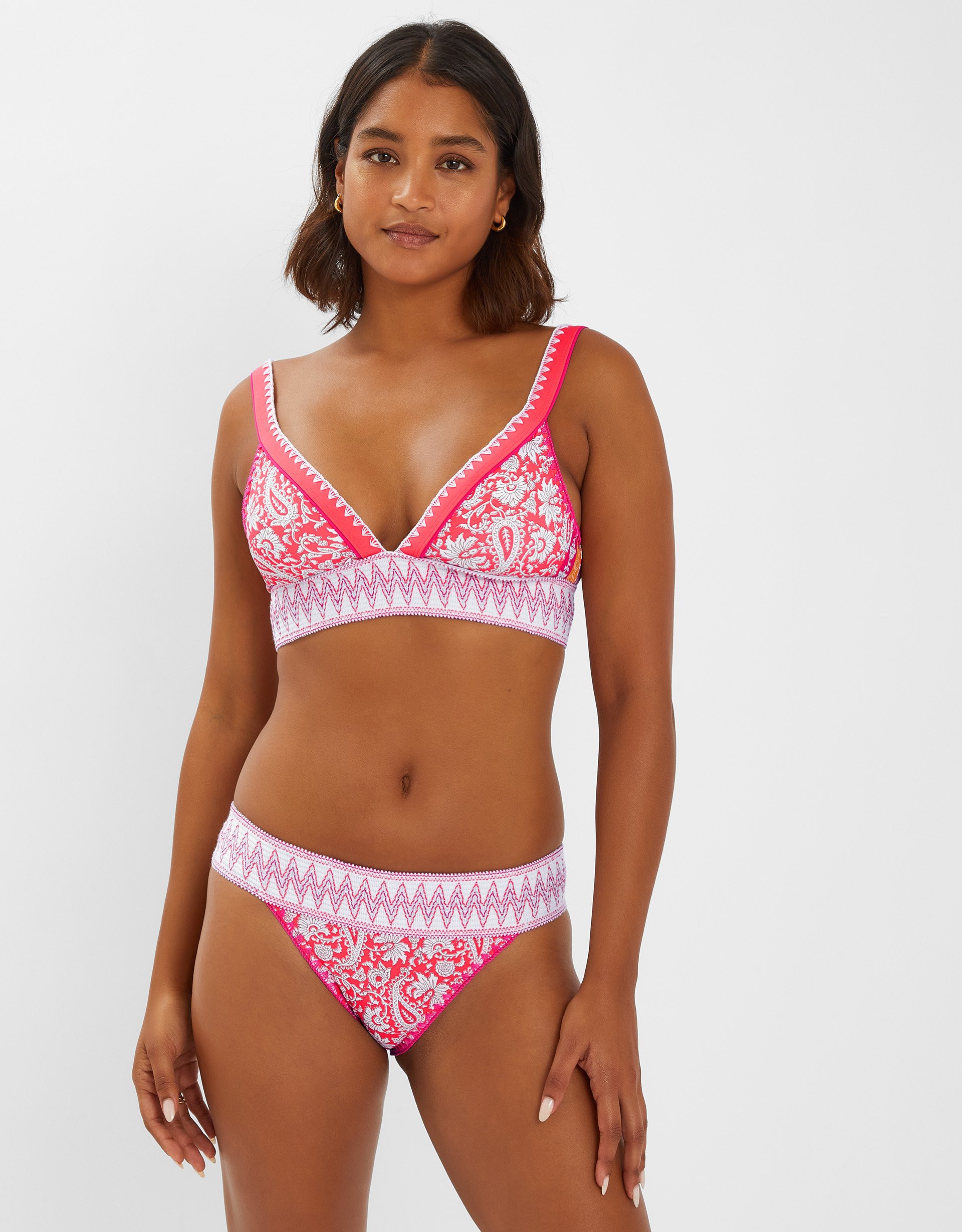 Paisley Shirred Band Bikini Bottoms Orange, Size: 6 - Accessorize