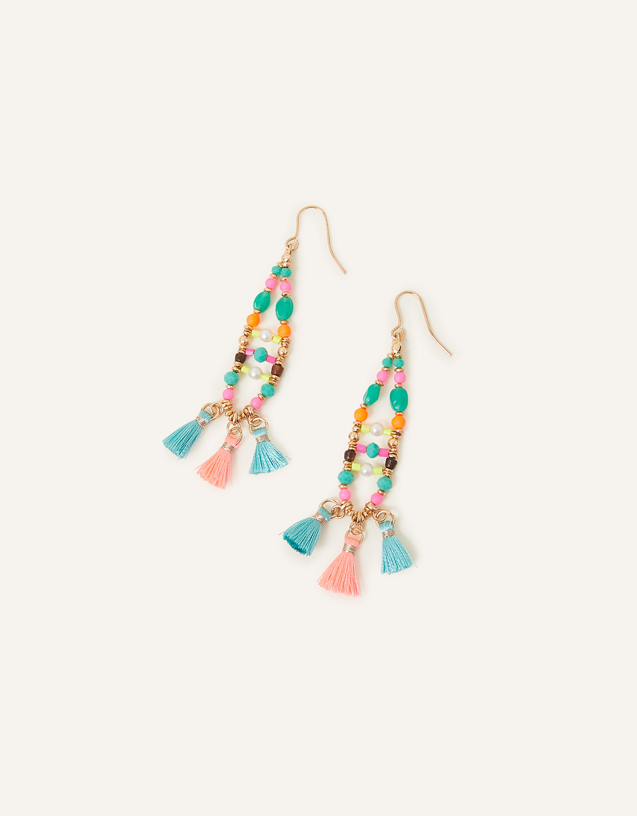 Accessorize Women's Gold, Pink and Green Brass Statement Tassel Drop Earrings, Size: 8cm