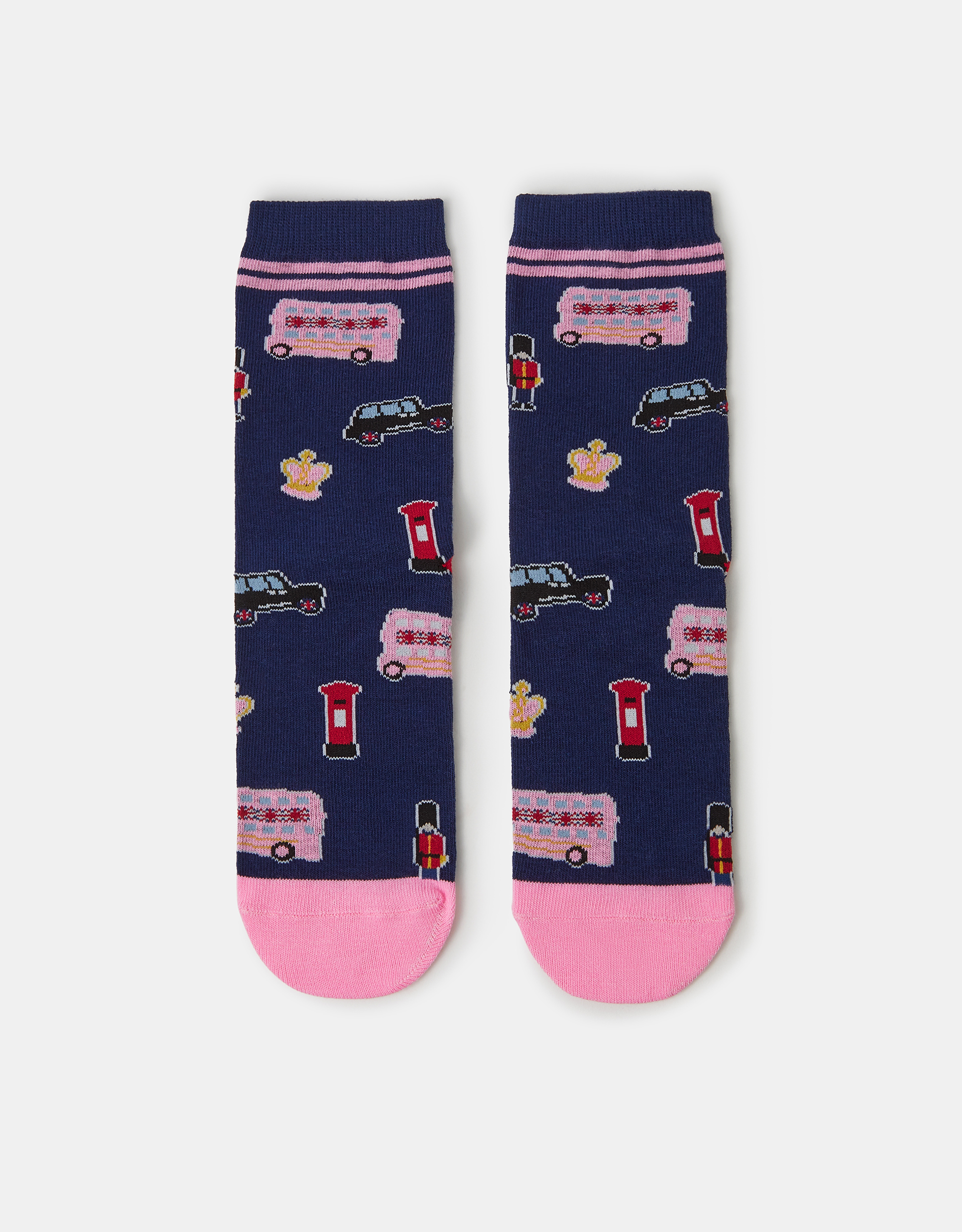 Accessorize Cotton Print London Socks, Navy Blue