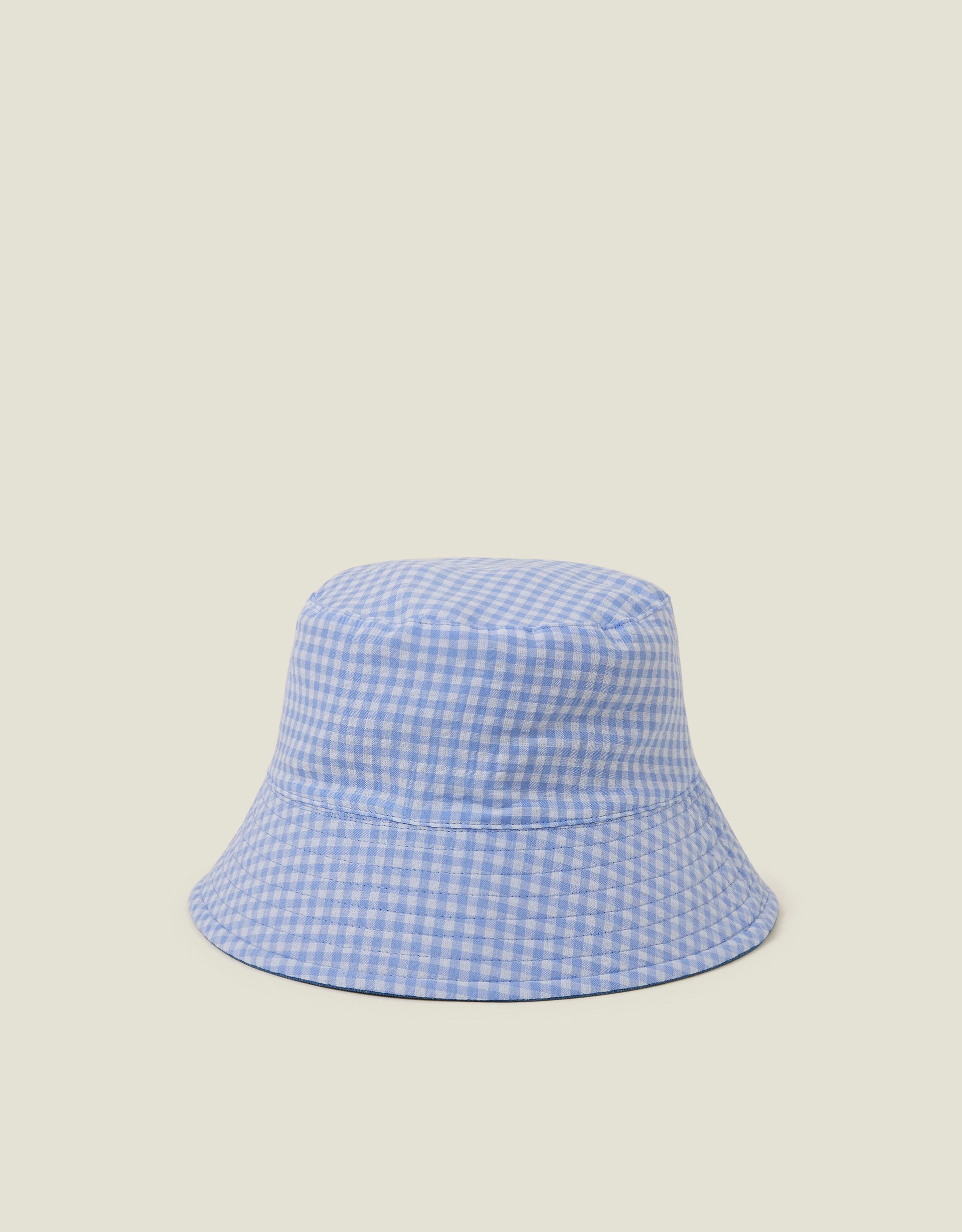 Blue Reversible Denim Gingham Bucket Hat - Accessorize