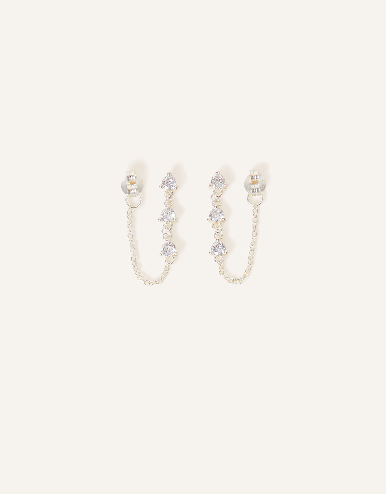Accessorize Women's Sterling Silver Sparkle Chain Earrings, Size: 0.4cm