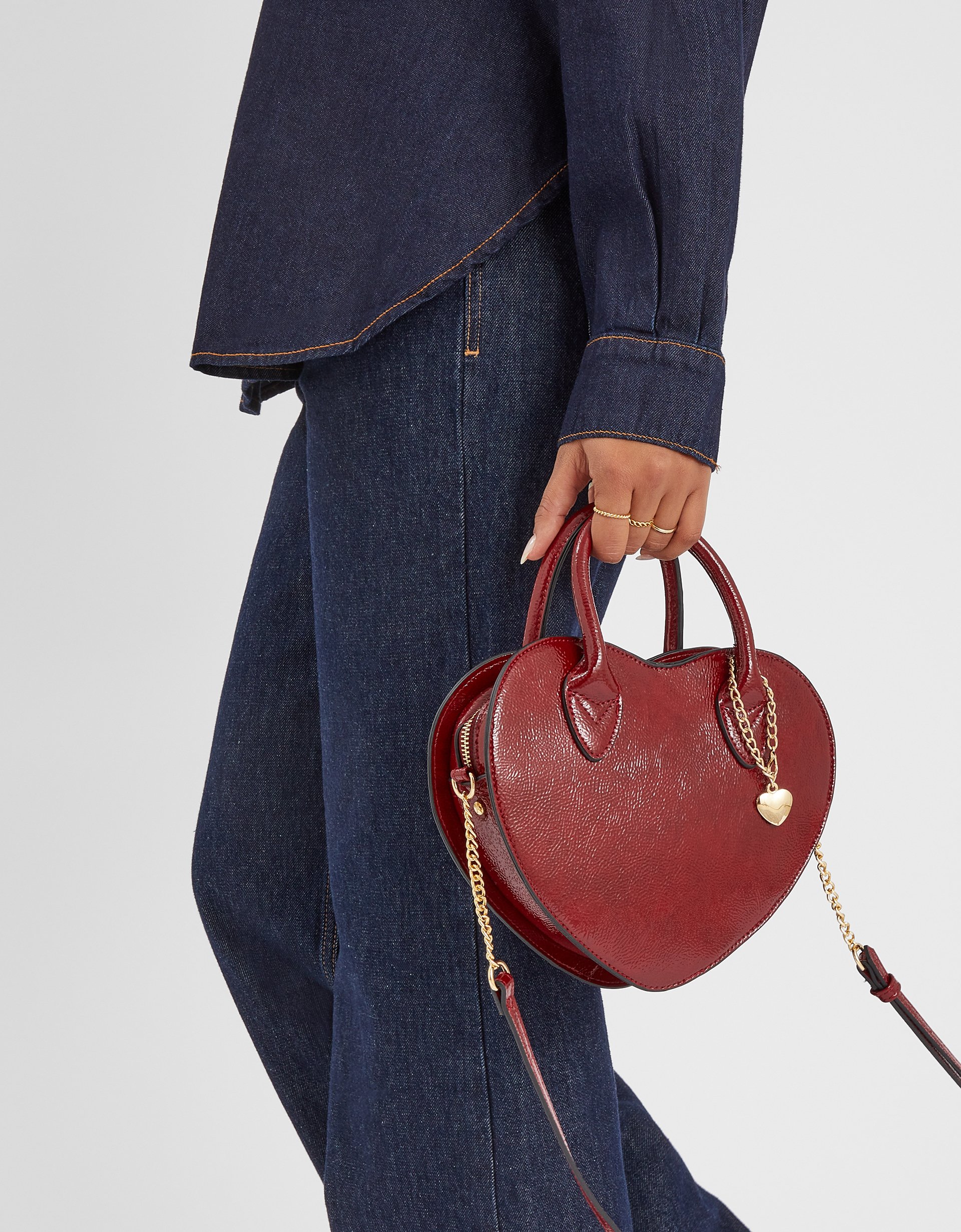 Patent Heart Crossbody Handbag Red - Accessorize