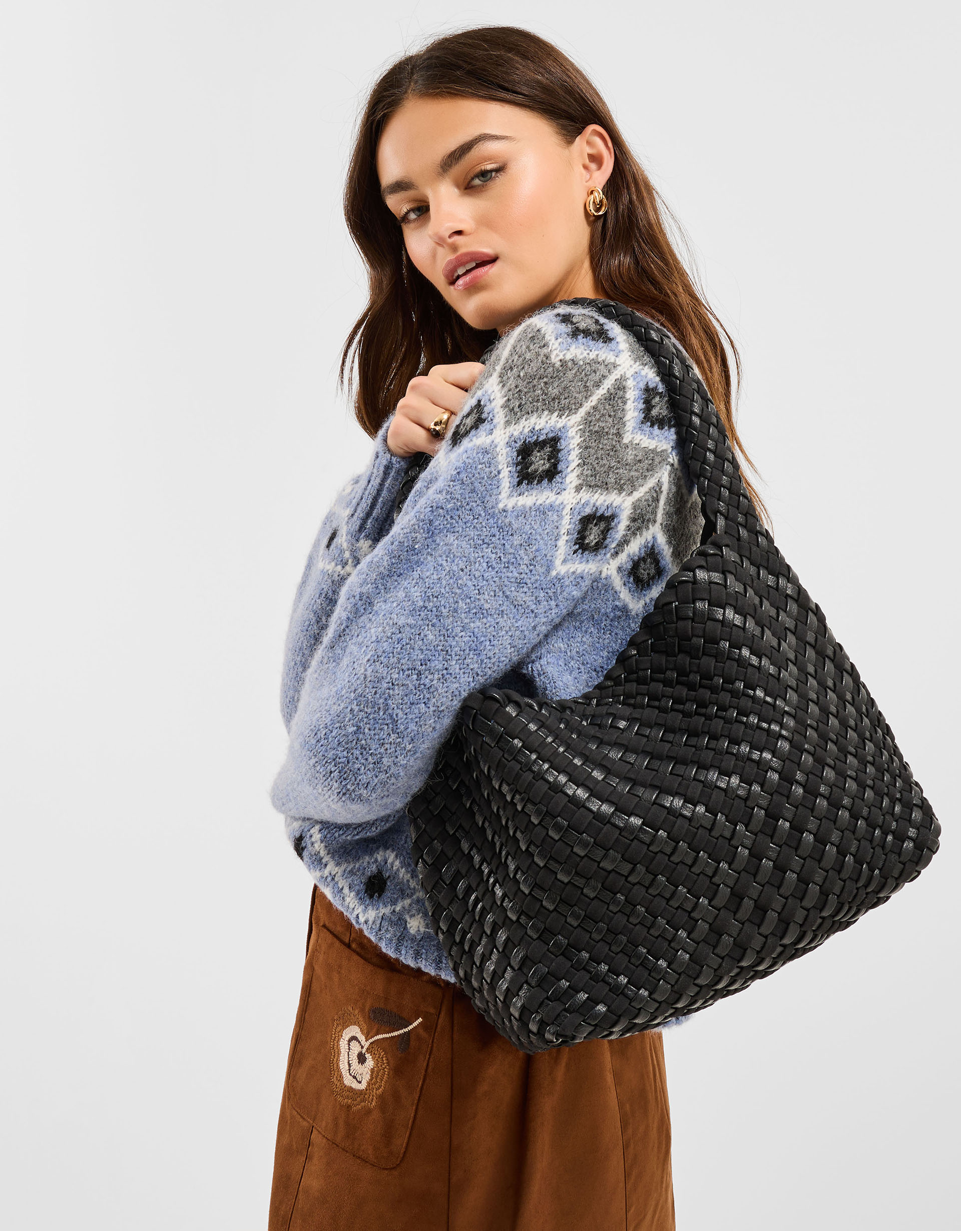 Tan Large Woven Shoulder Bag - Accessorize