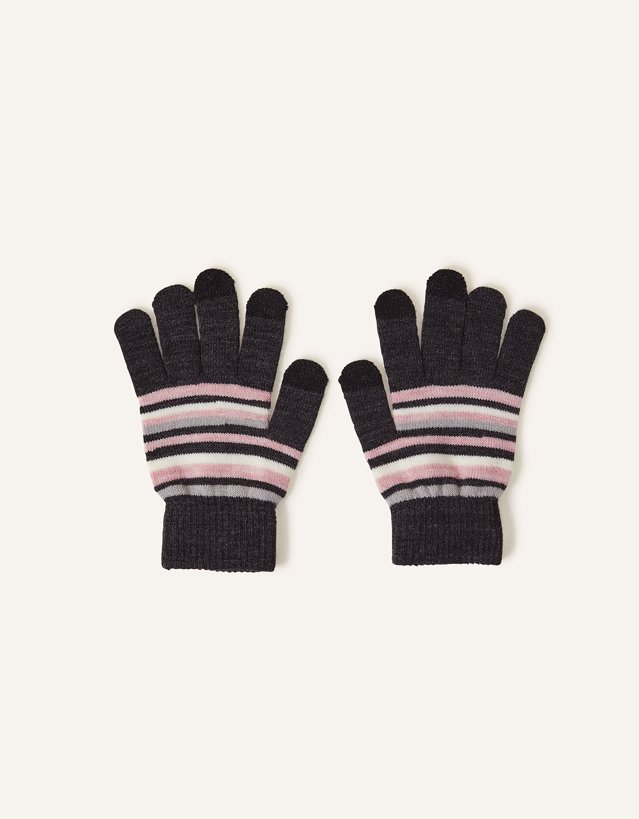 Accessorize Women's Grey/White Stripe Stretch Touchscreen Gloves, Size: One Size