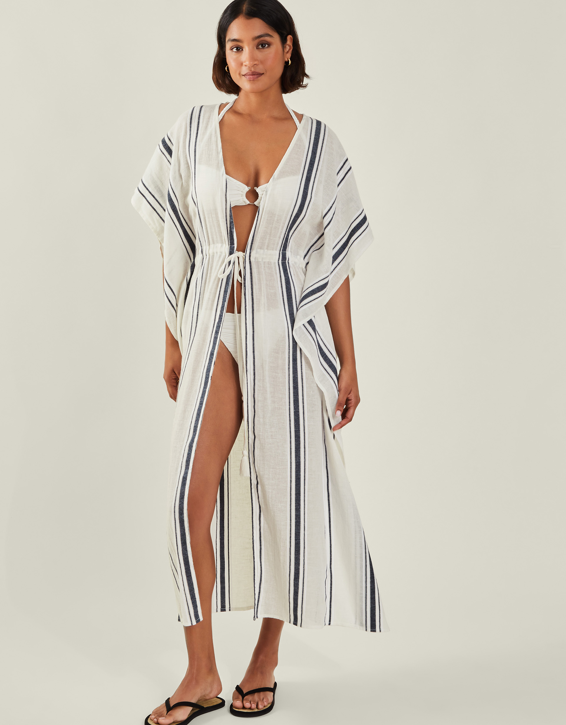 White & Black Stripe Kaftan, Size: S, Women's - Accessorize