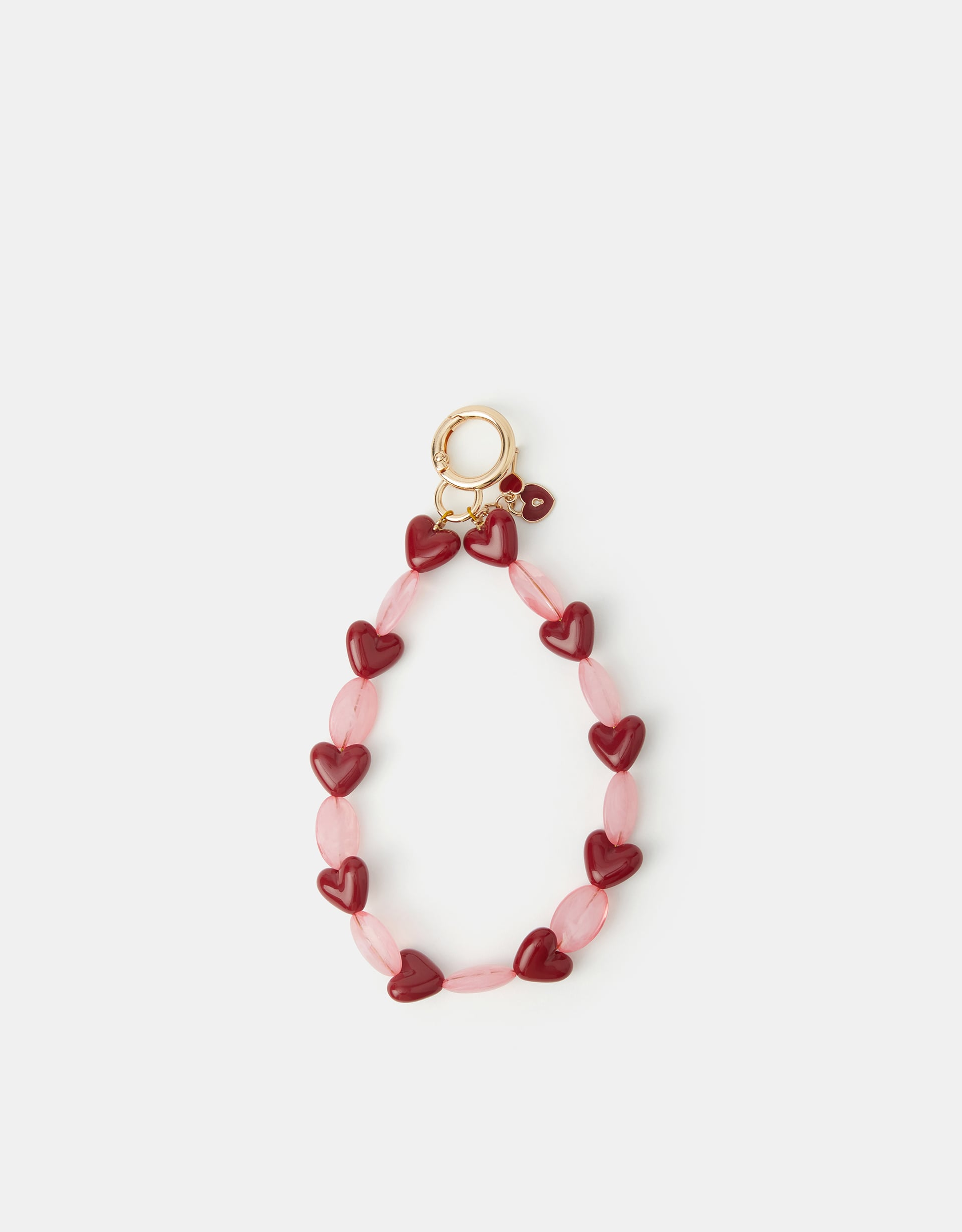 Accessorize Heart Bead Wrist Phone Strap, Pink