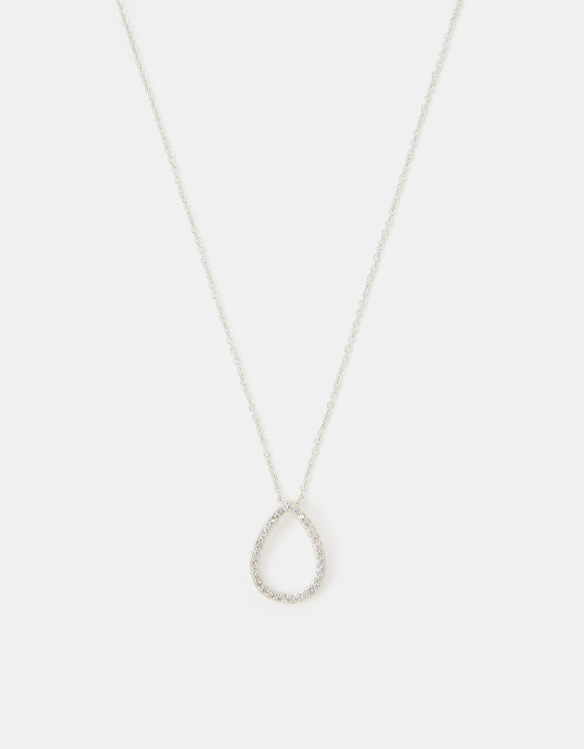 Sterling Silver Pavé Teardrop Pendant Necklace - Accessorize