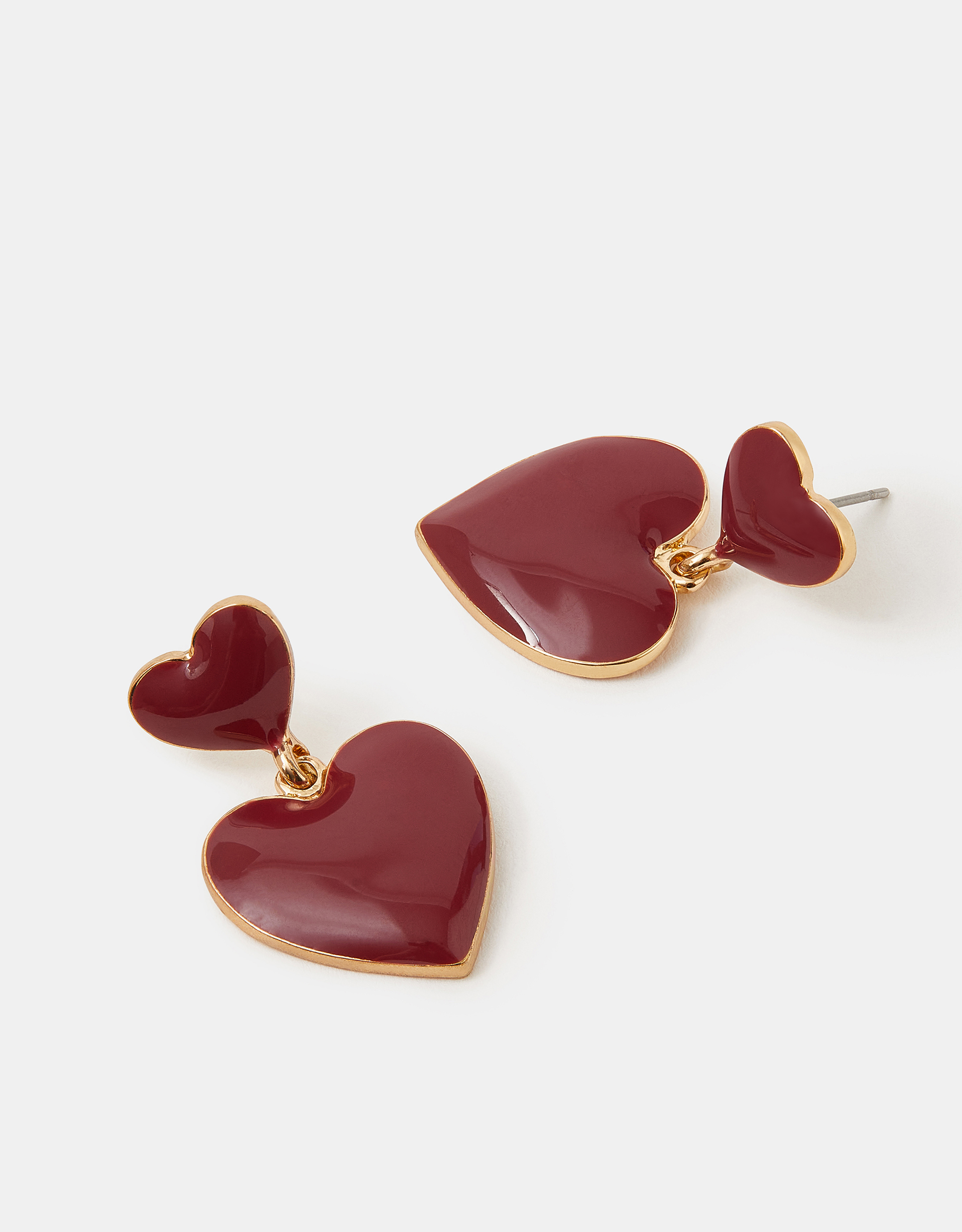 Gold Enamel Heart Drop Earrings - Accessorize