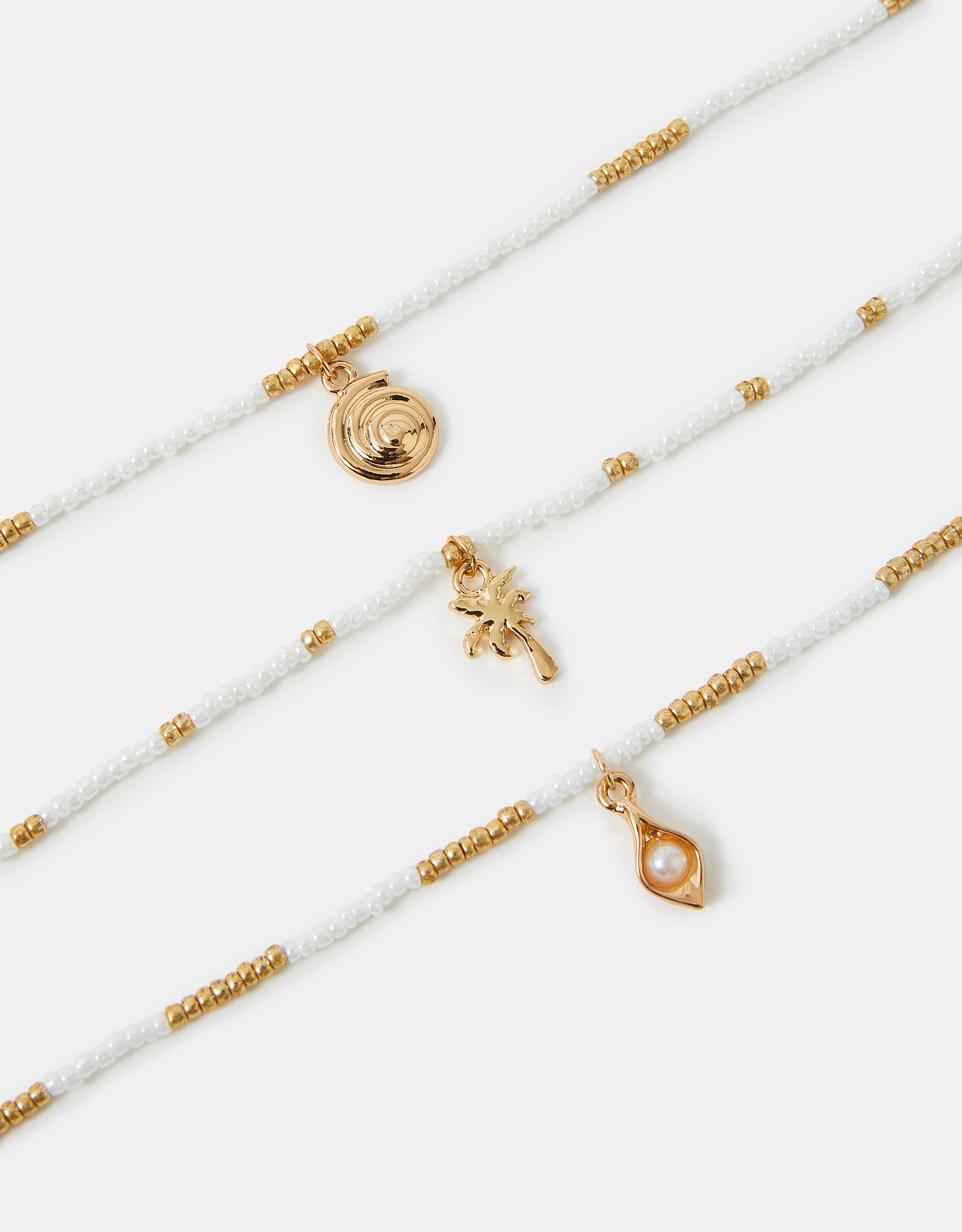 Accessorize 3-Pack Beaded Summer Charm Anklets, White