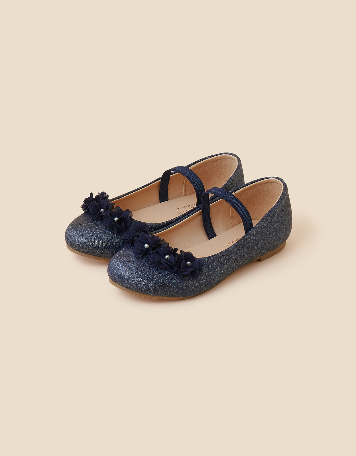 Accessorize Girl's Navy Blue Flower Ballerina Flats, Size: 3