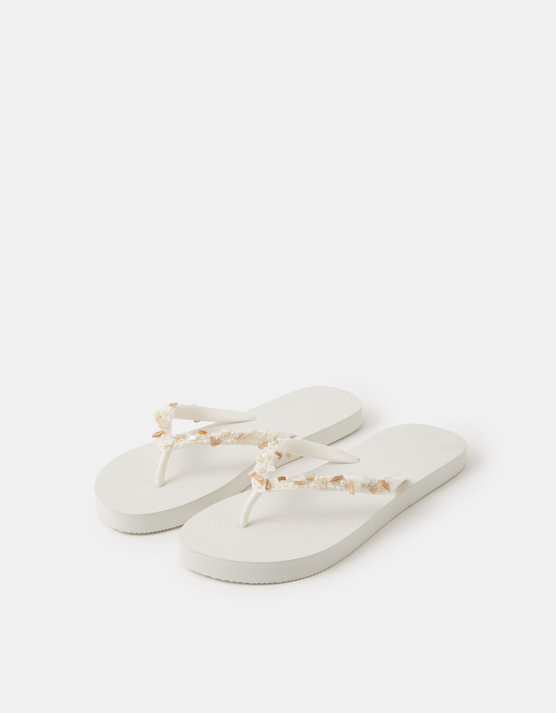 Accessorize Bead Embellished Flip Flops, White, Size: S