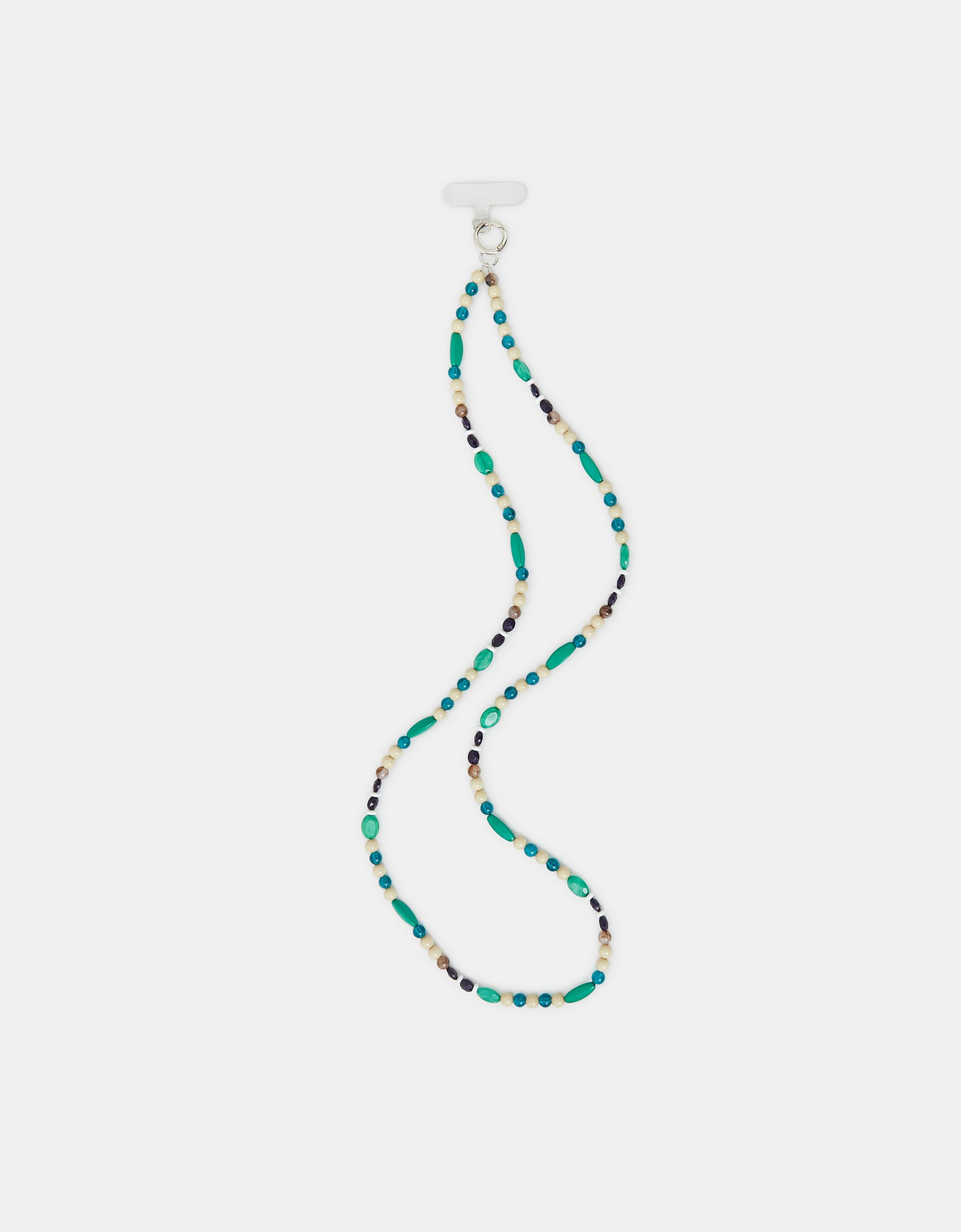 Green & Cream Mix Bead Phone Strap, Size: 128cm, Women's - Accessorize
