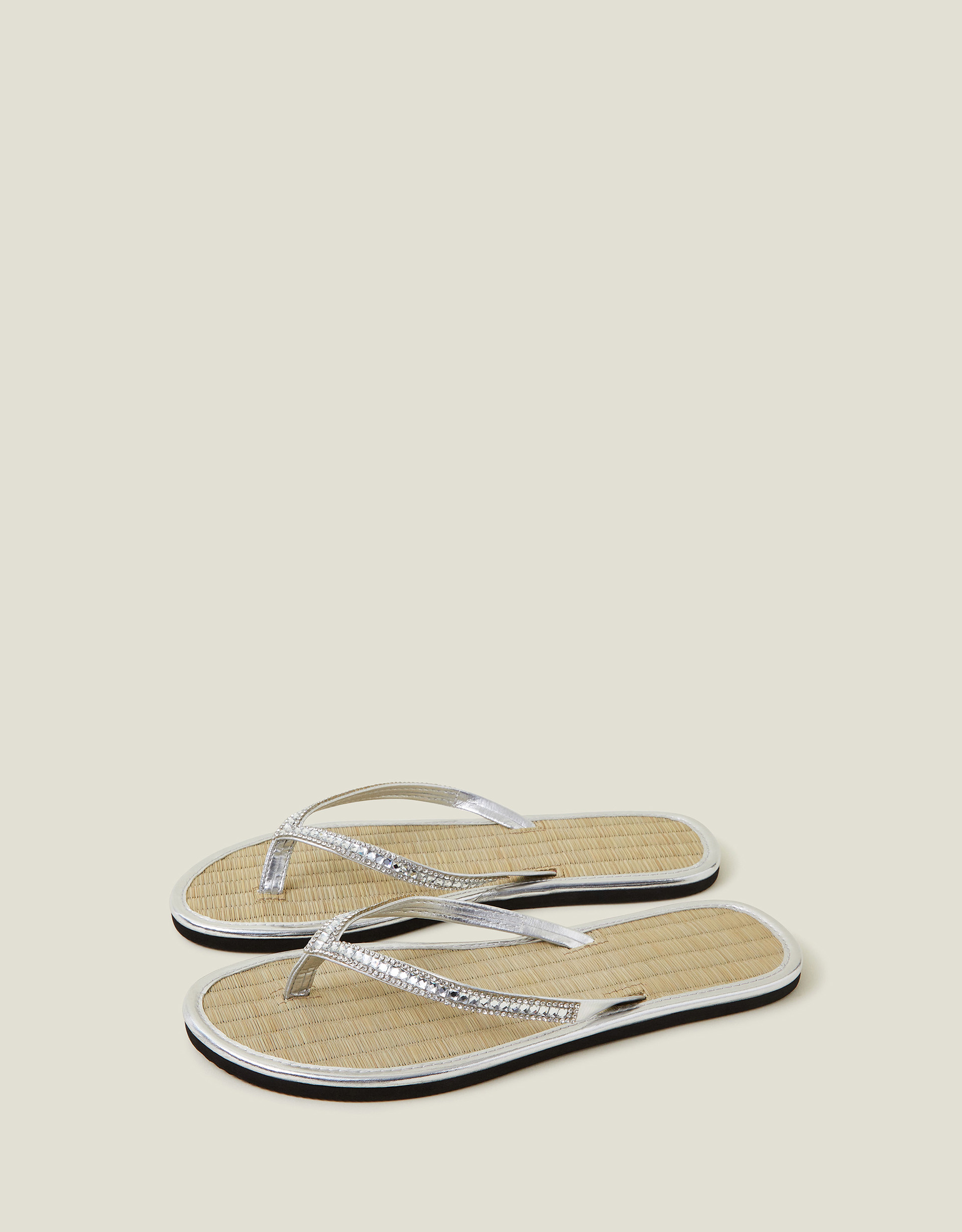 Crystal Seagrass Sandals Silver, Size: L, Women's - Accessorize