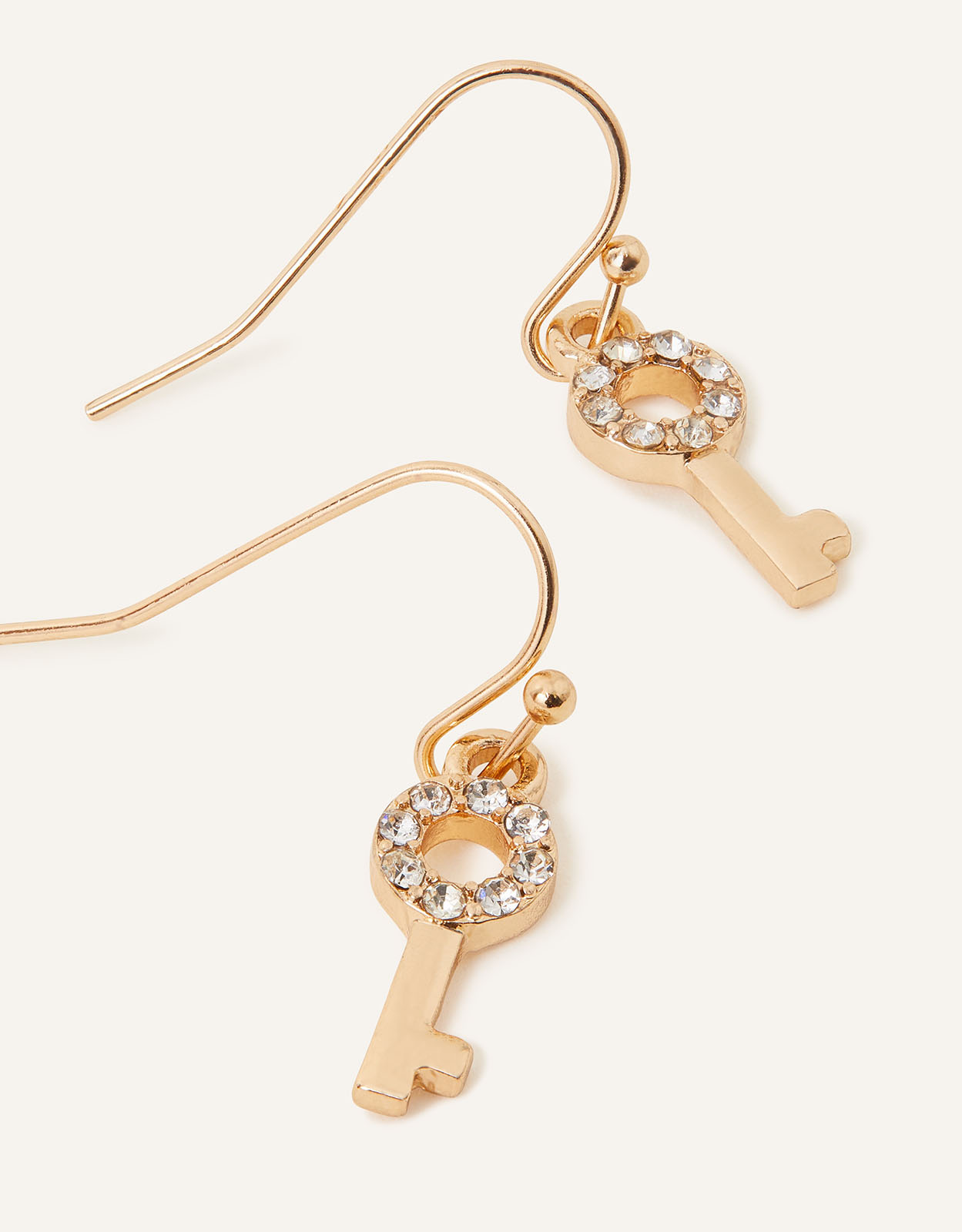 Accessorize Women's Gold Sparkle Key Short Drop Earrings, Size: 3cm