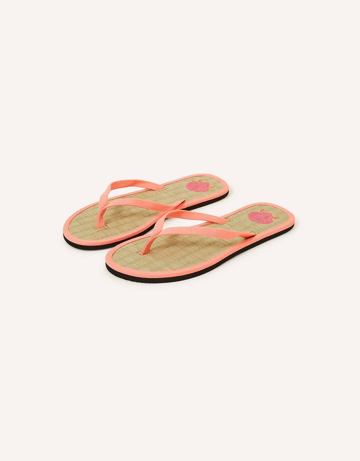 Accessorize Women's Orange Embroidered Shell Seagrass Flip Flops, Size: M